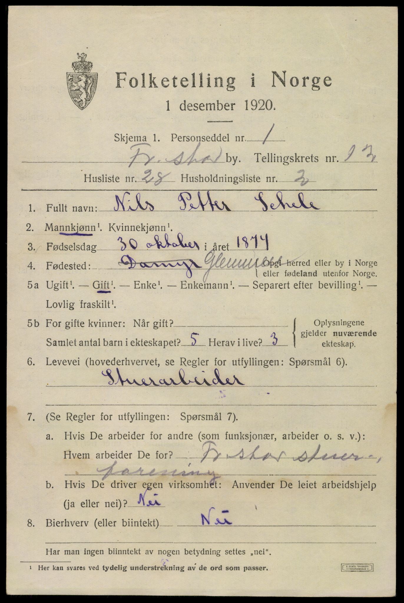 SAO, 1920 census for Fredrikstad, 1920, p. 31041