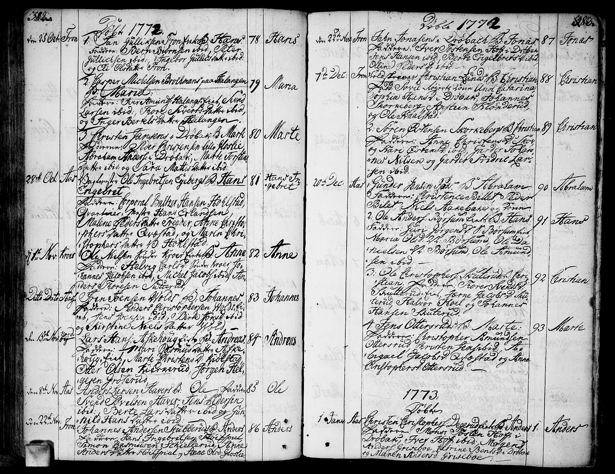 Ås prestekontor Kirkebøker, AV/SAO-A-10894/F/Fa/L0001: Parish register (official) no. I 1, 1742-1778, p. 382-383