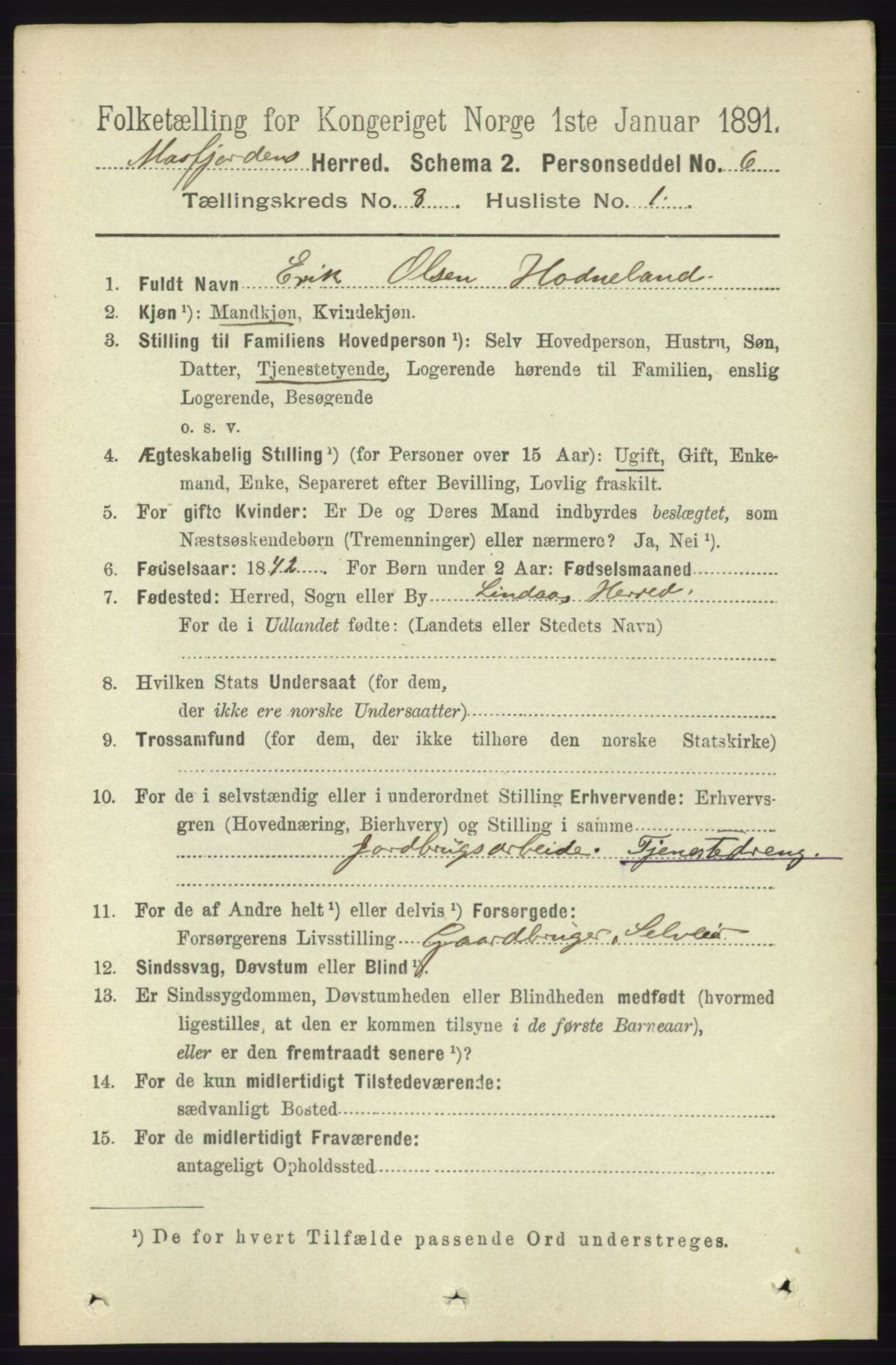 RA, 1891 census for 1266 Masfjorden, 1891, p. 1538