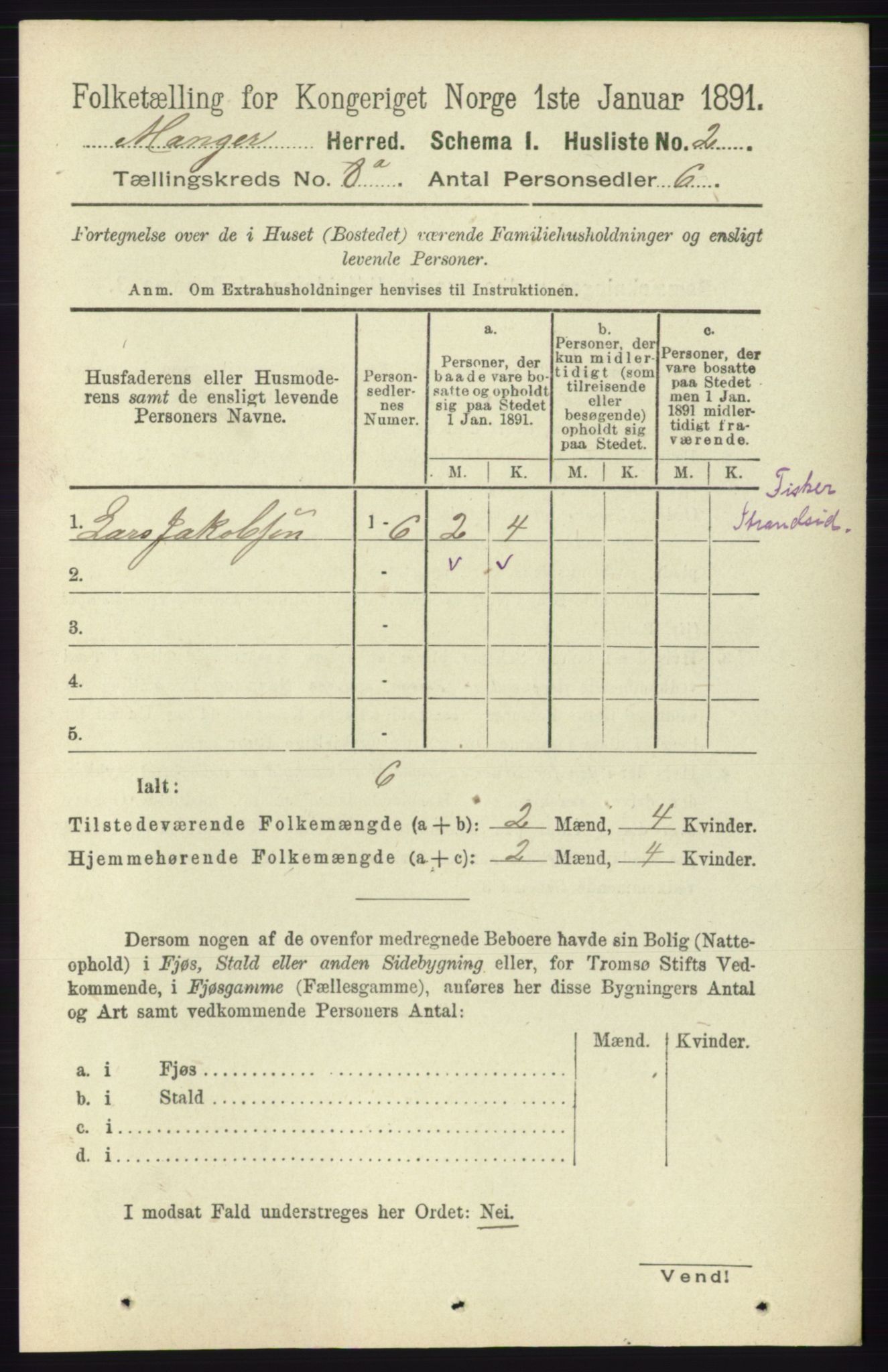 RA, 1891 census for 1261 Manger, 1891, p. 5013
