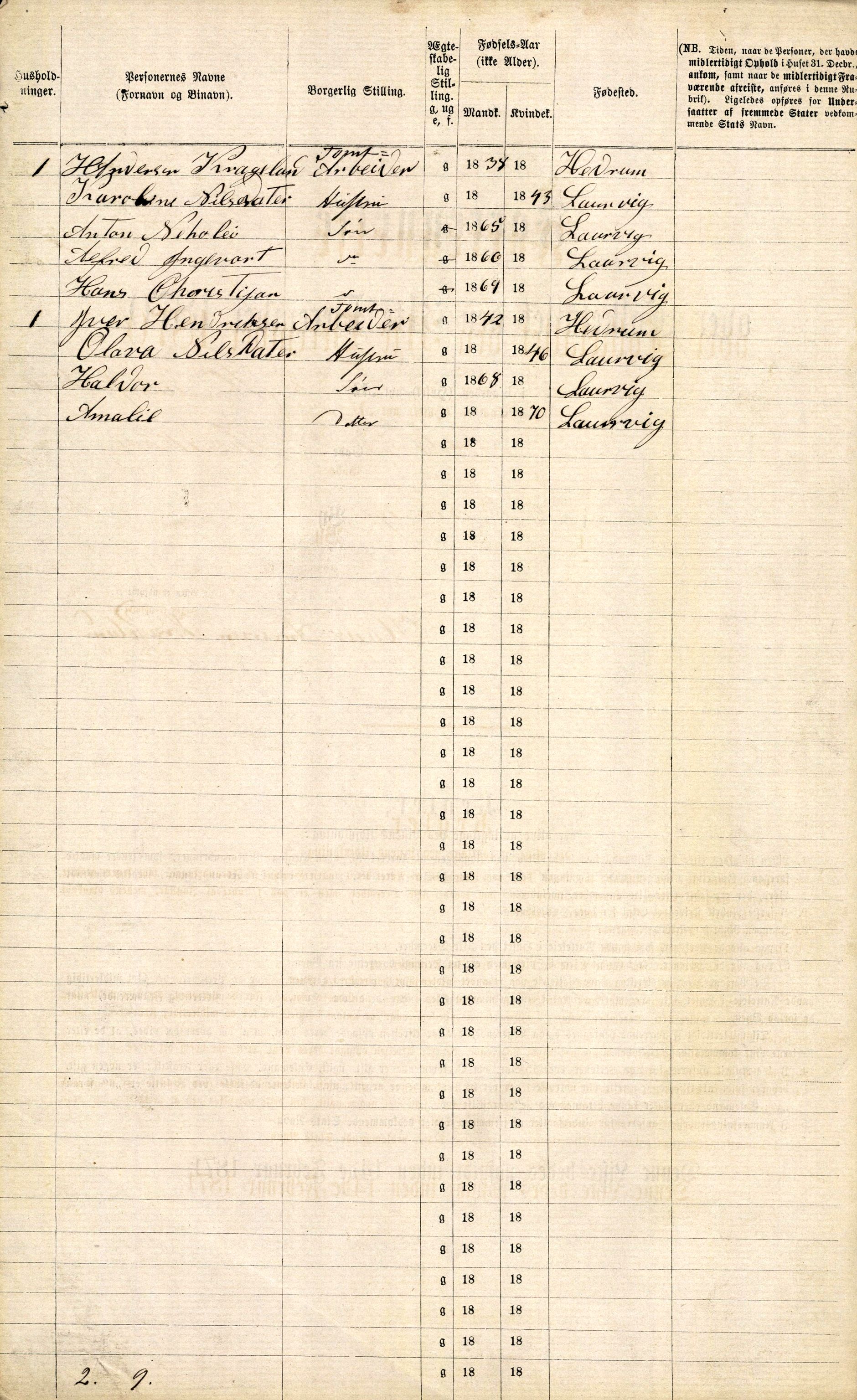 RA, 1870 census for 0707 Larvik, 1870, p. 830