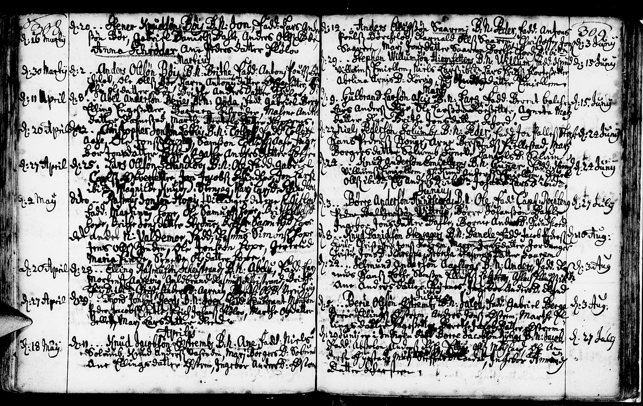 Gloppen sokneprestembete, AV/SAB-A-80101/H/Haa/Haaa/L0002: Parish register (official) no. A 2, 1712-1735, p. 308-309