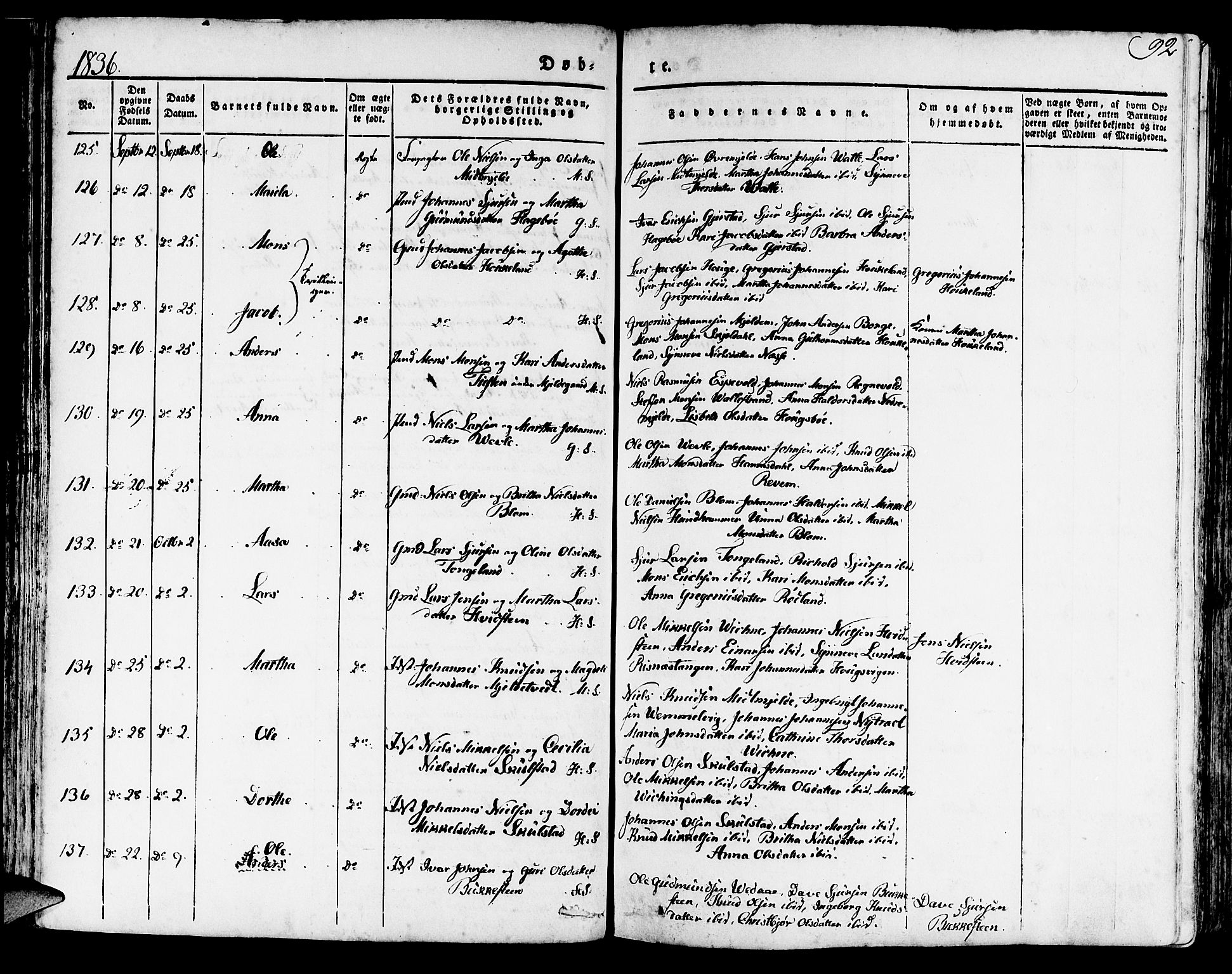 Haus sokneprestembete, AV/SAB-A-75601/H/Haa: Parish register (official) no. A 14, 1827-1838, p. 92