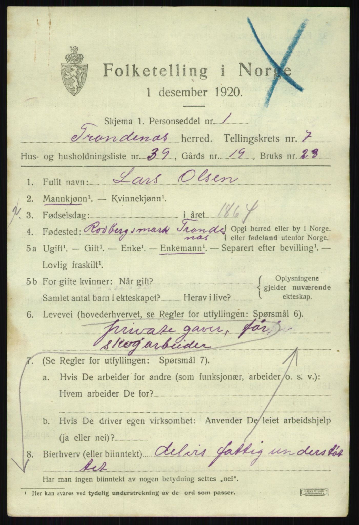 SATØ, 1920 census for Trondenes, 1920, p. 6903