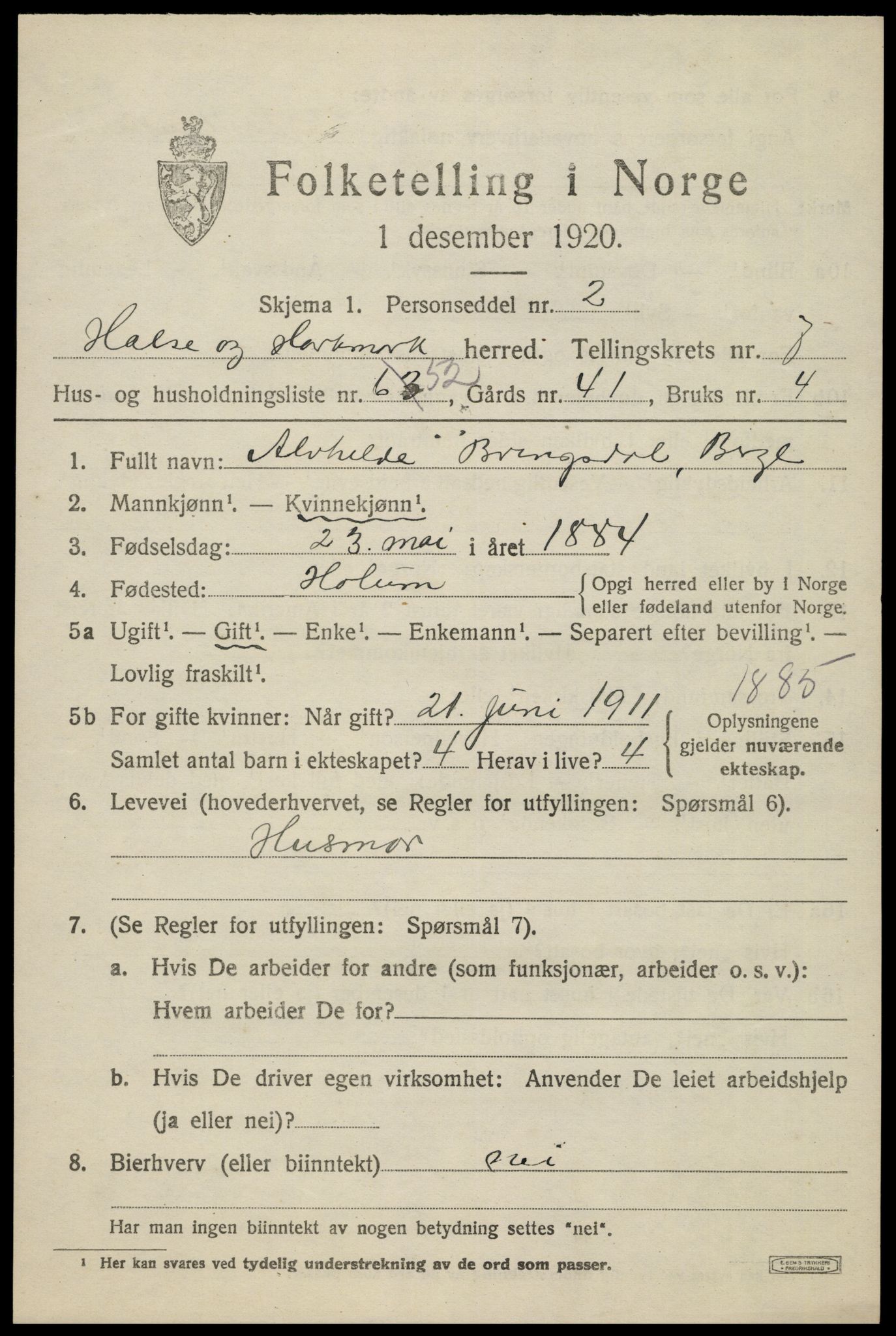 SAK, 1920 census for Halse og Harkmark, 1920, p. 4247