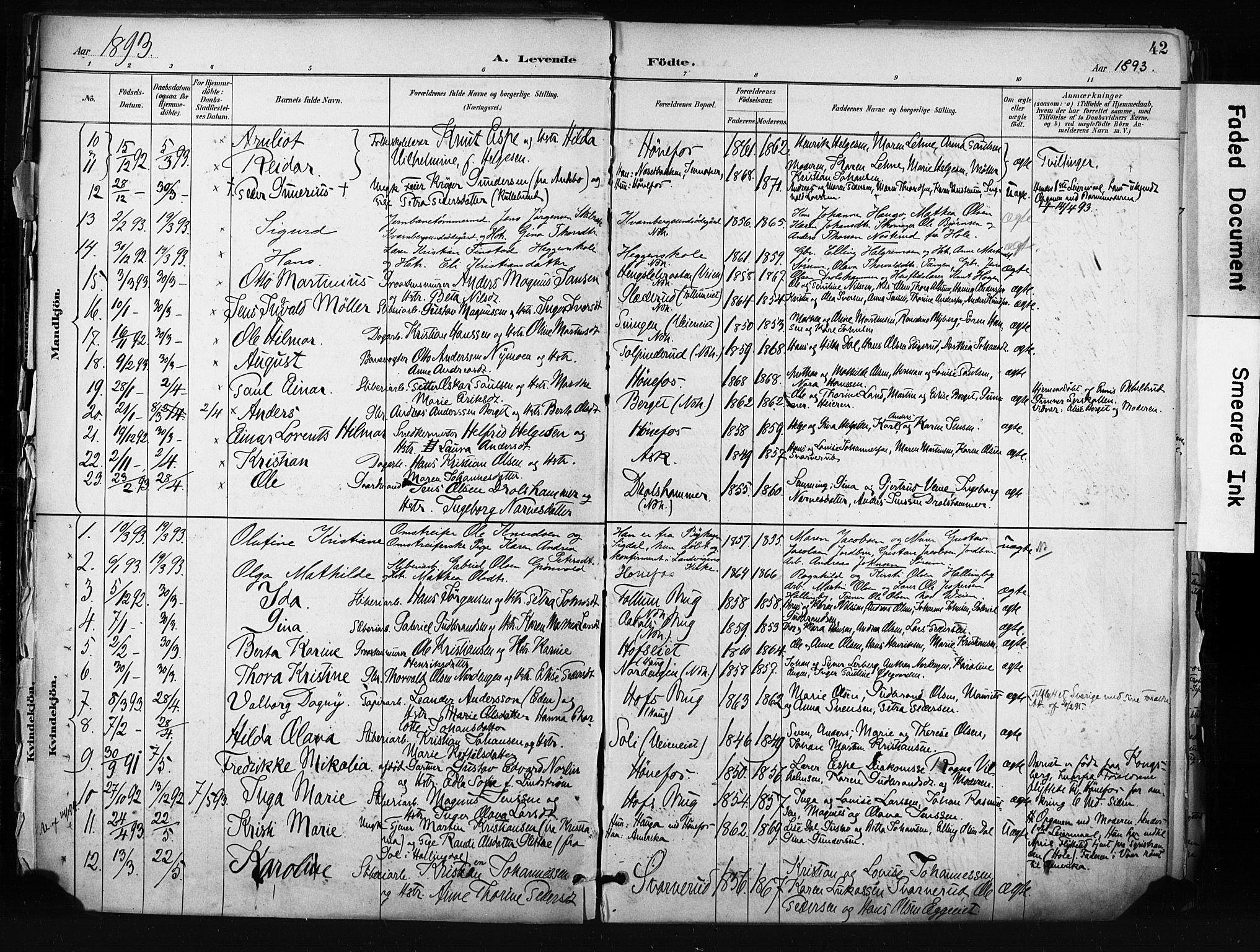 Hønefoss kirkebøker, AV/SAKO-A-609/F/Fa/L0002: Parish register (official) no. 2, 1887-1906, p. 42