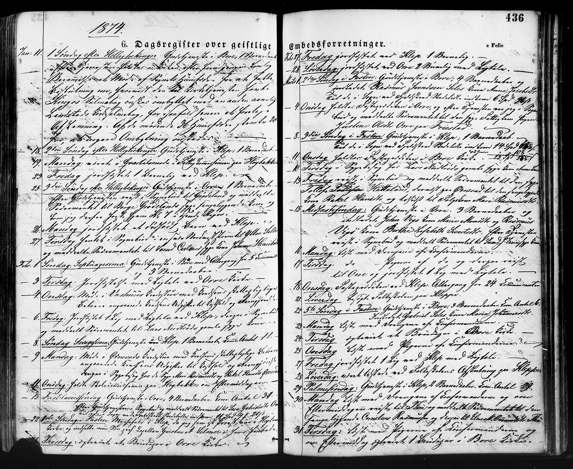 Klepp sokneprestkontor, AV/SAST-A-101803/001/3/30BA/L0006: Parish register (official) no. A 6, 1871-1885, p. 436