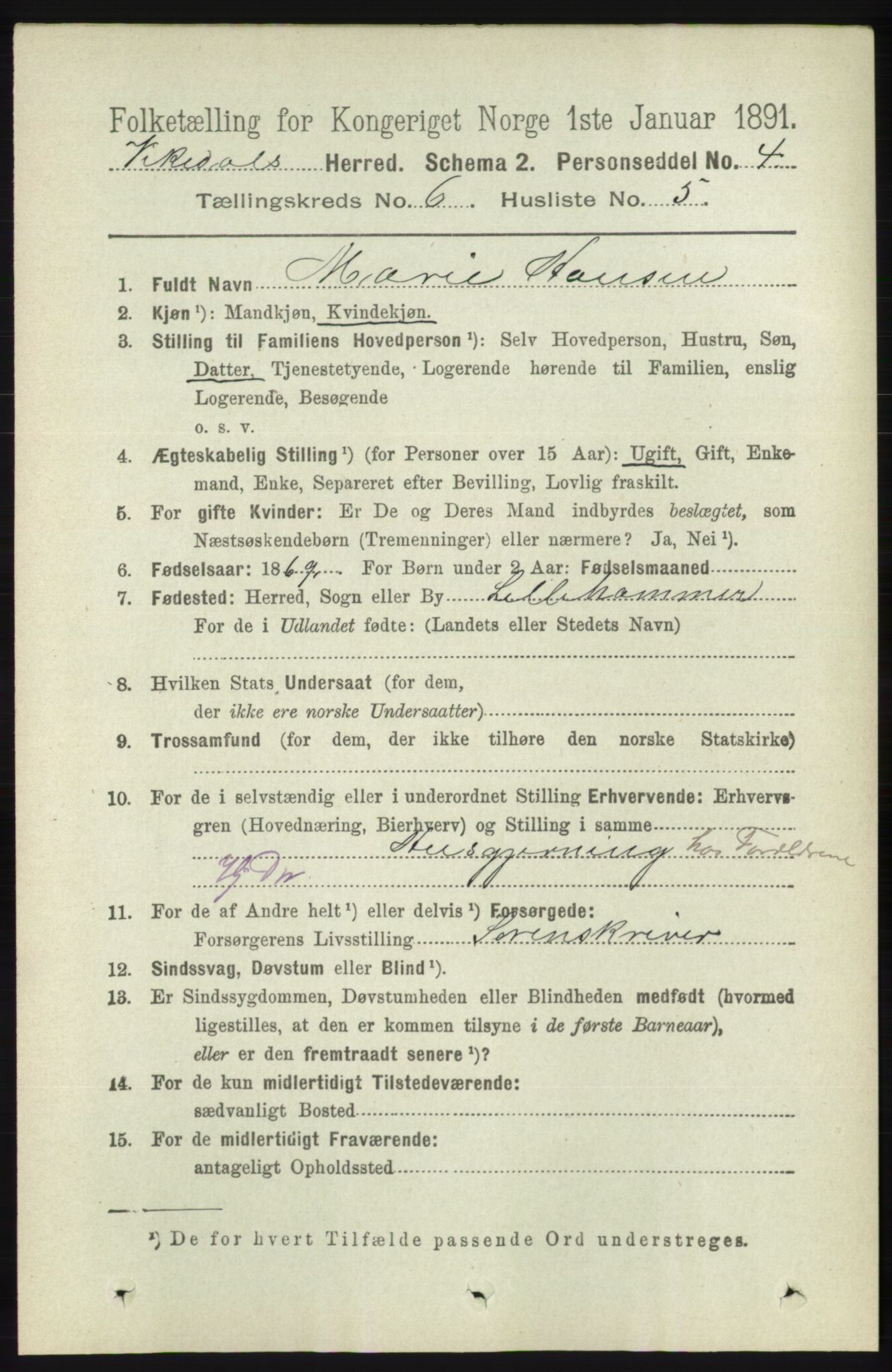 RA, 1891 census for 1157 Vikedal, 1891, p. 1588