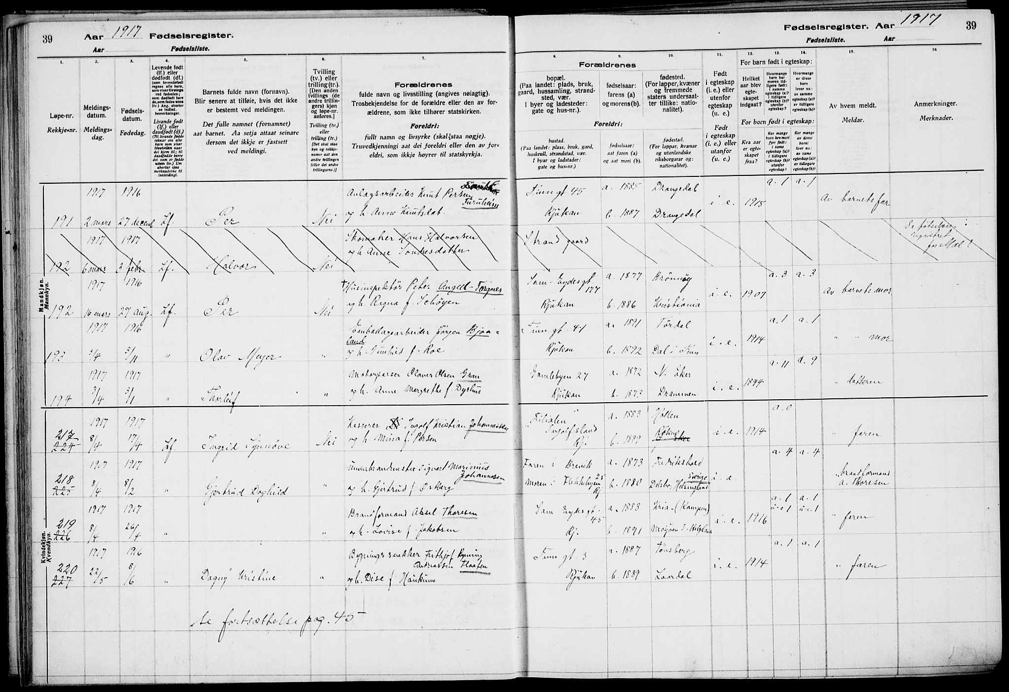 Rjukan kirkebøker, AV/SAKO-A-294/J/Ja/L0001: Birth register no. 1, 1916-1922, p. 39