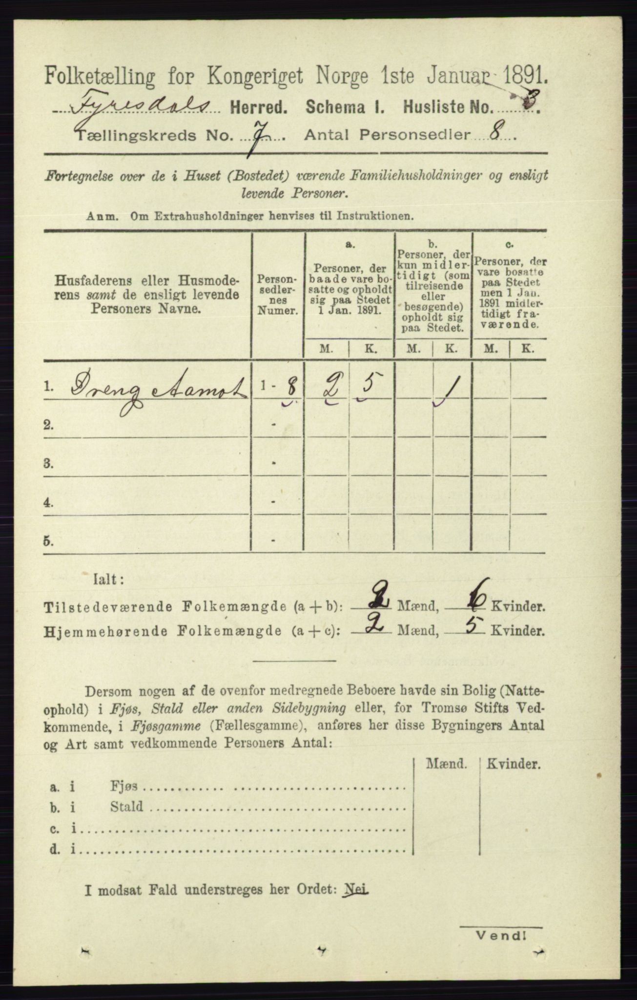 RA, 1891 census for 0831 Fyresdal, 1891, p. 1859