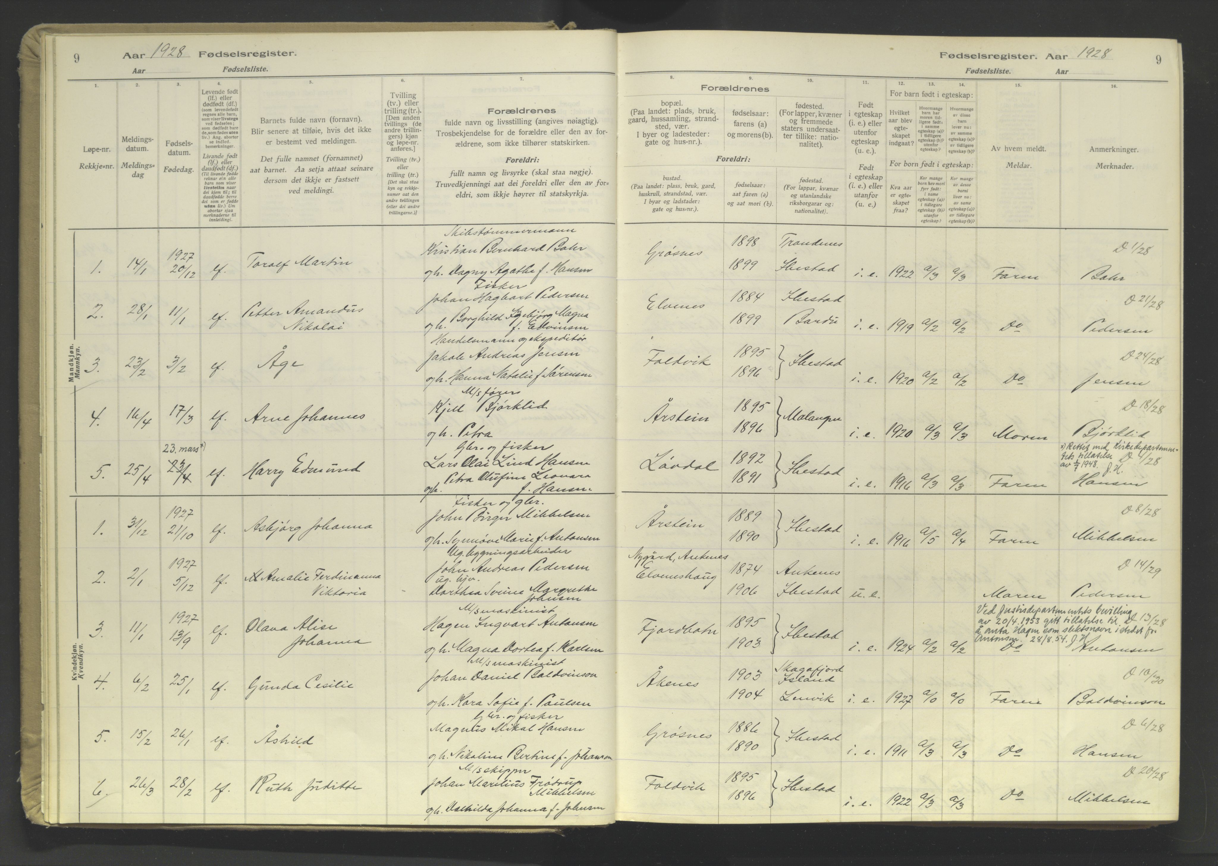 Ibestad sokneprestembete, SATØ/S-0077/I/Ic/L0064: Birth register no. 64, 1926-1961, p. 9