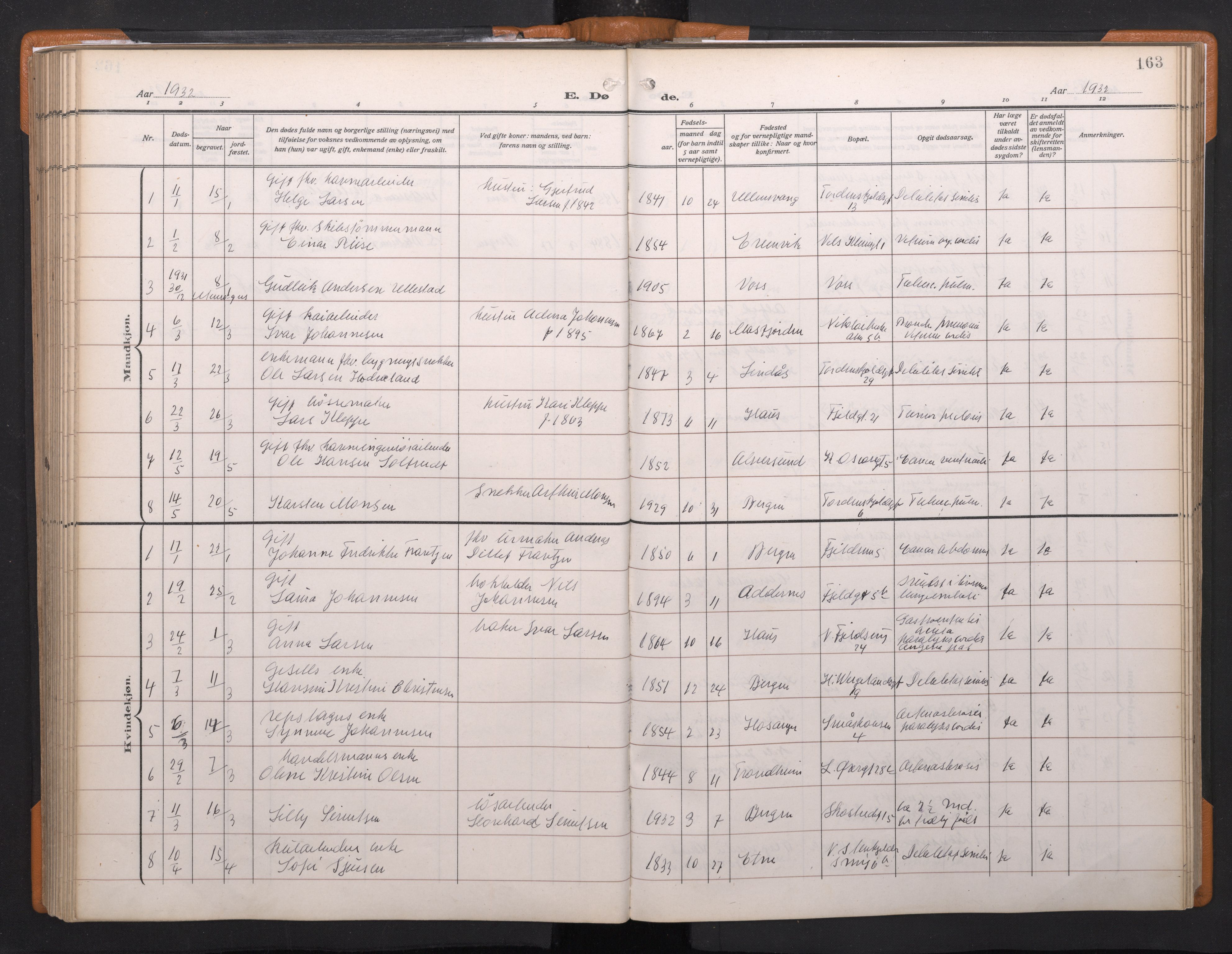 Korskirken sokneprestembete, SAB/A-76101/H/Haa/L0048: Parish register (official) no. E 6, 1910-1960, p. 162b-163a