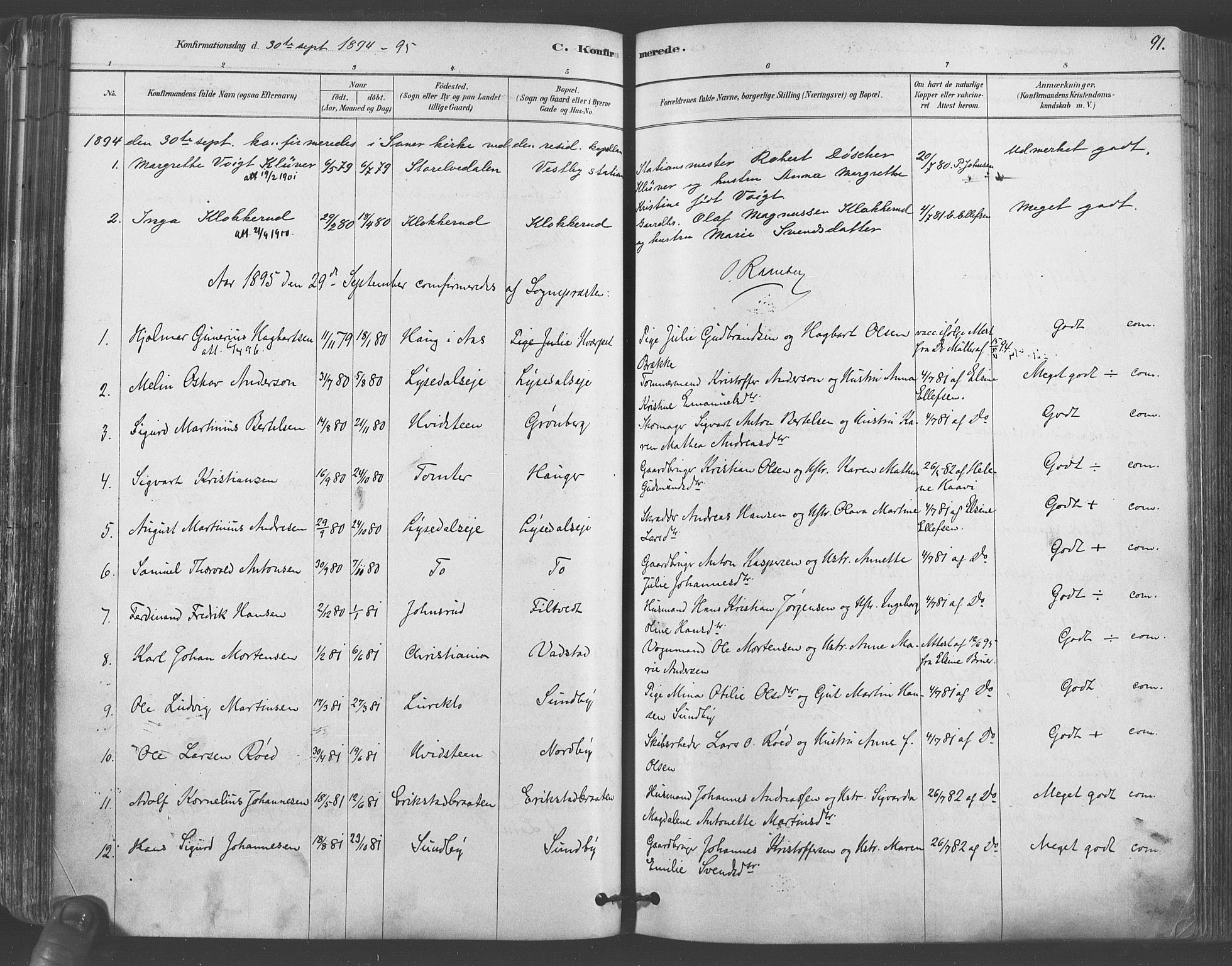 Vestby prestekontor Kirkebøker, AV/SAO-A-10893/F/Fa/L0009: Parish register (official) no. I 9, 1878-1900, p. 91