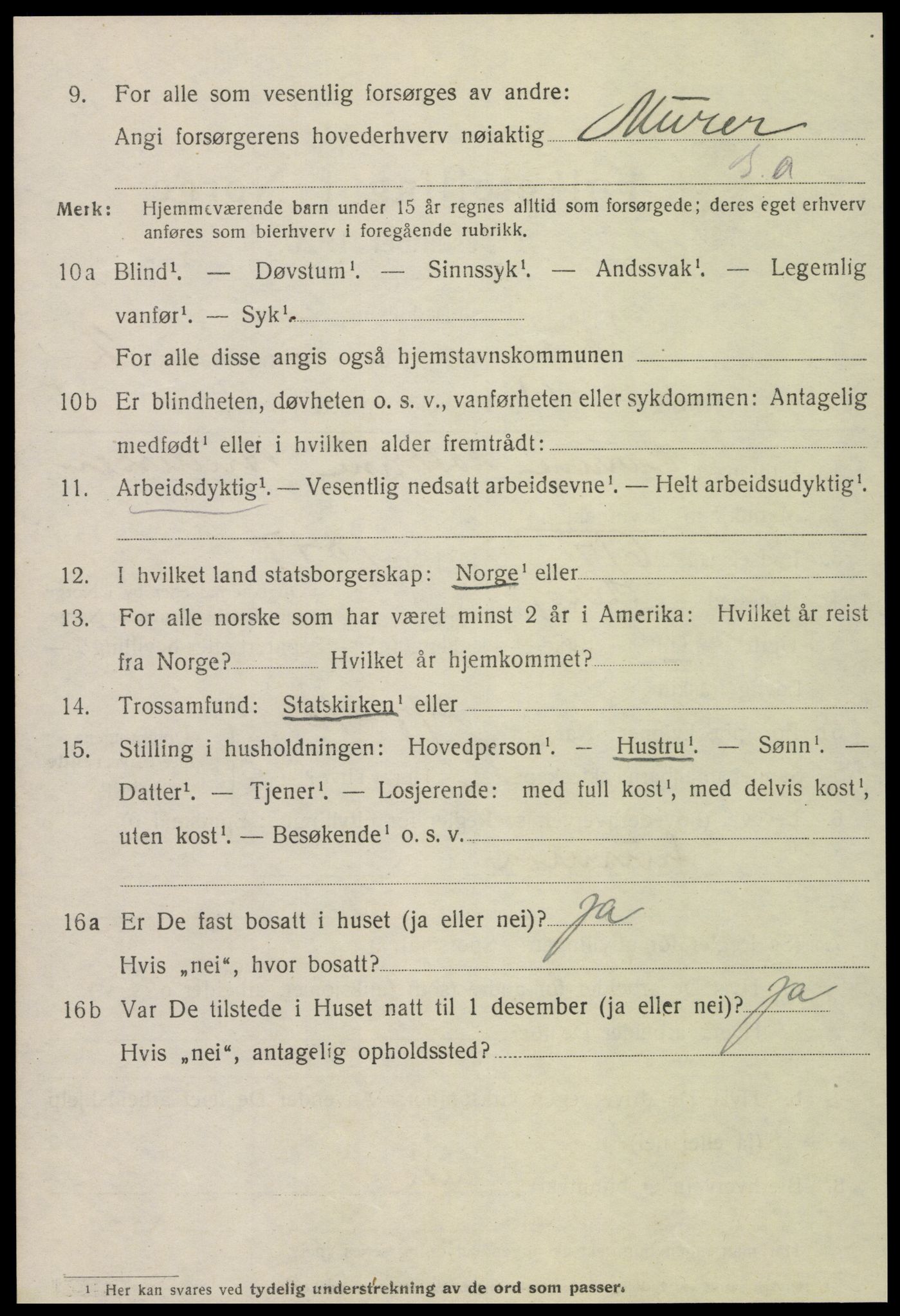 SAT, 1920 census for Namsos, 1920, p. 3724