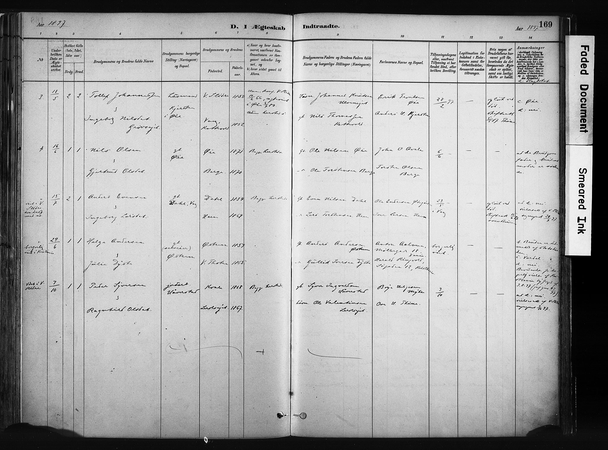 Vang prestekontor, Valdres, SAH/PREST-140/H/Ha/L0008: Parish register (official) no. 8, 1882-1910, p. 169