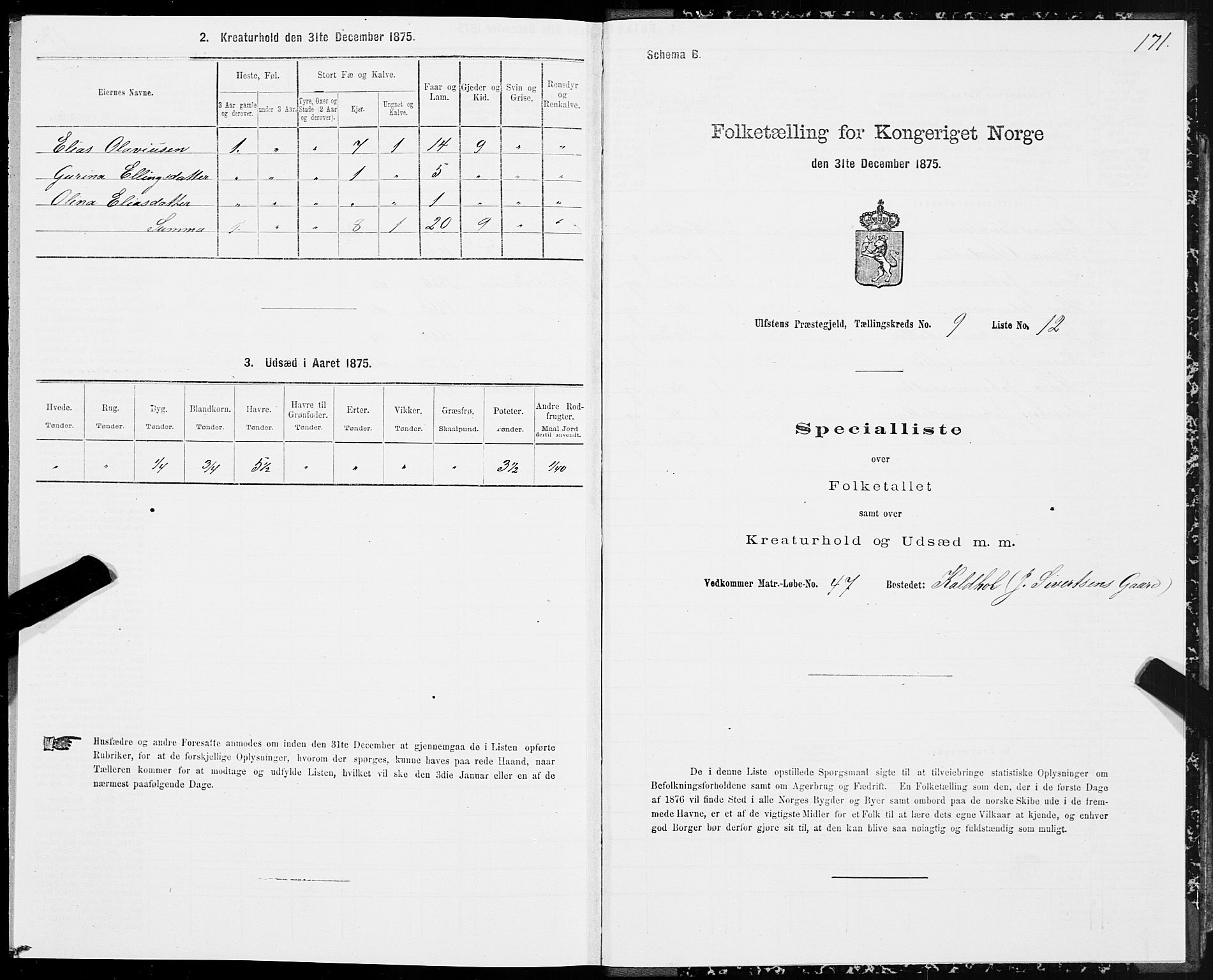 SAT, 1875 census for 1516P Ulstein, 1875, p. 3171