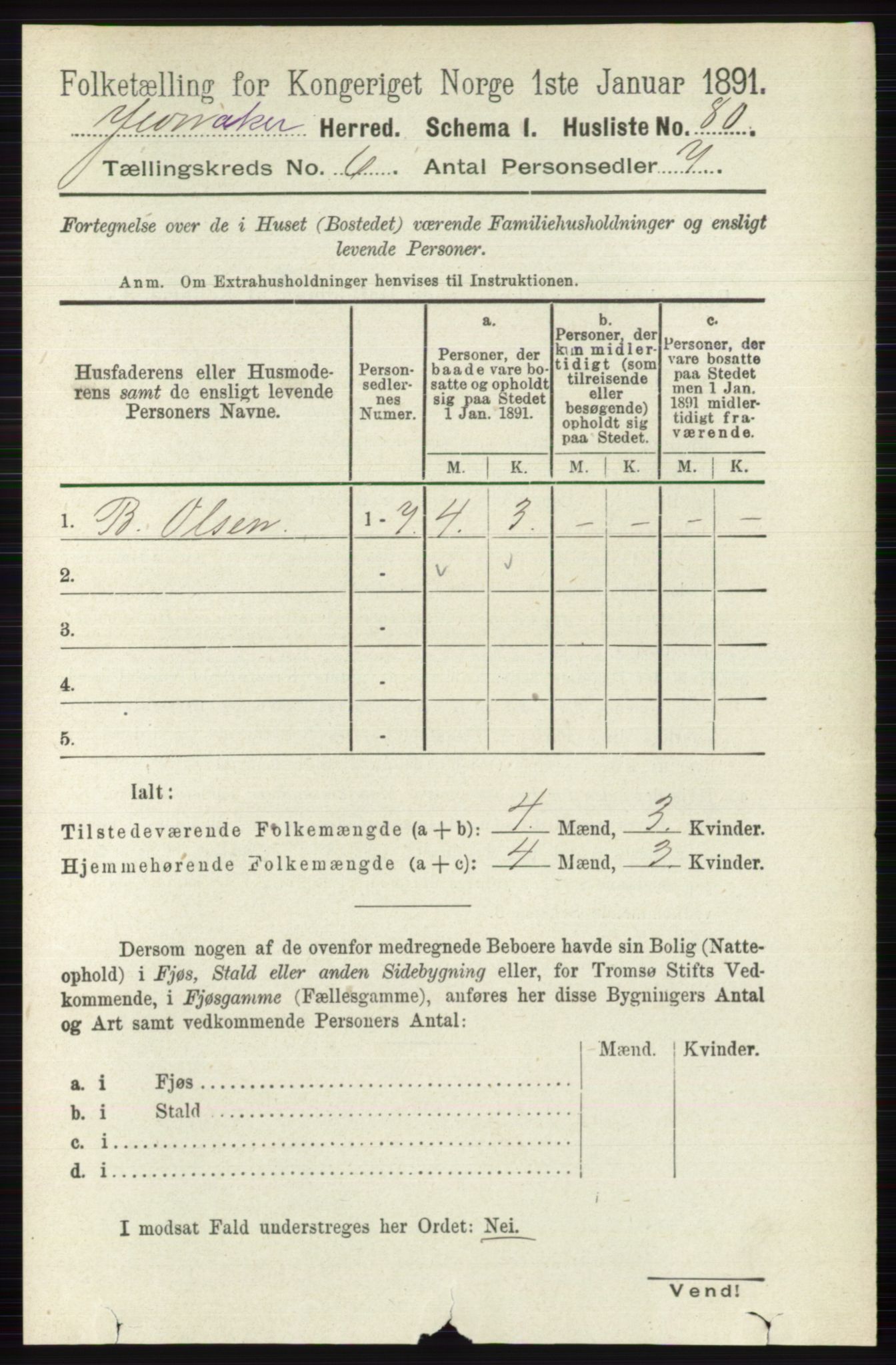 RA, 1891 census for 0532 Jevnaker, 1891, p. 3093