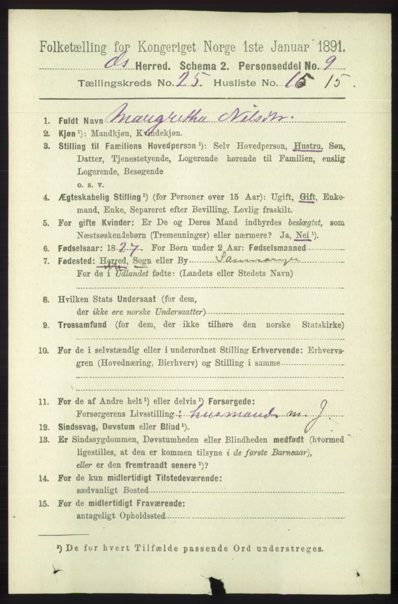 RA, 1891 census for 1243 Os, 1891, p. 5465