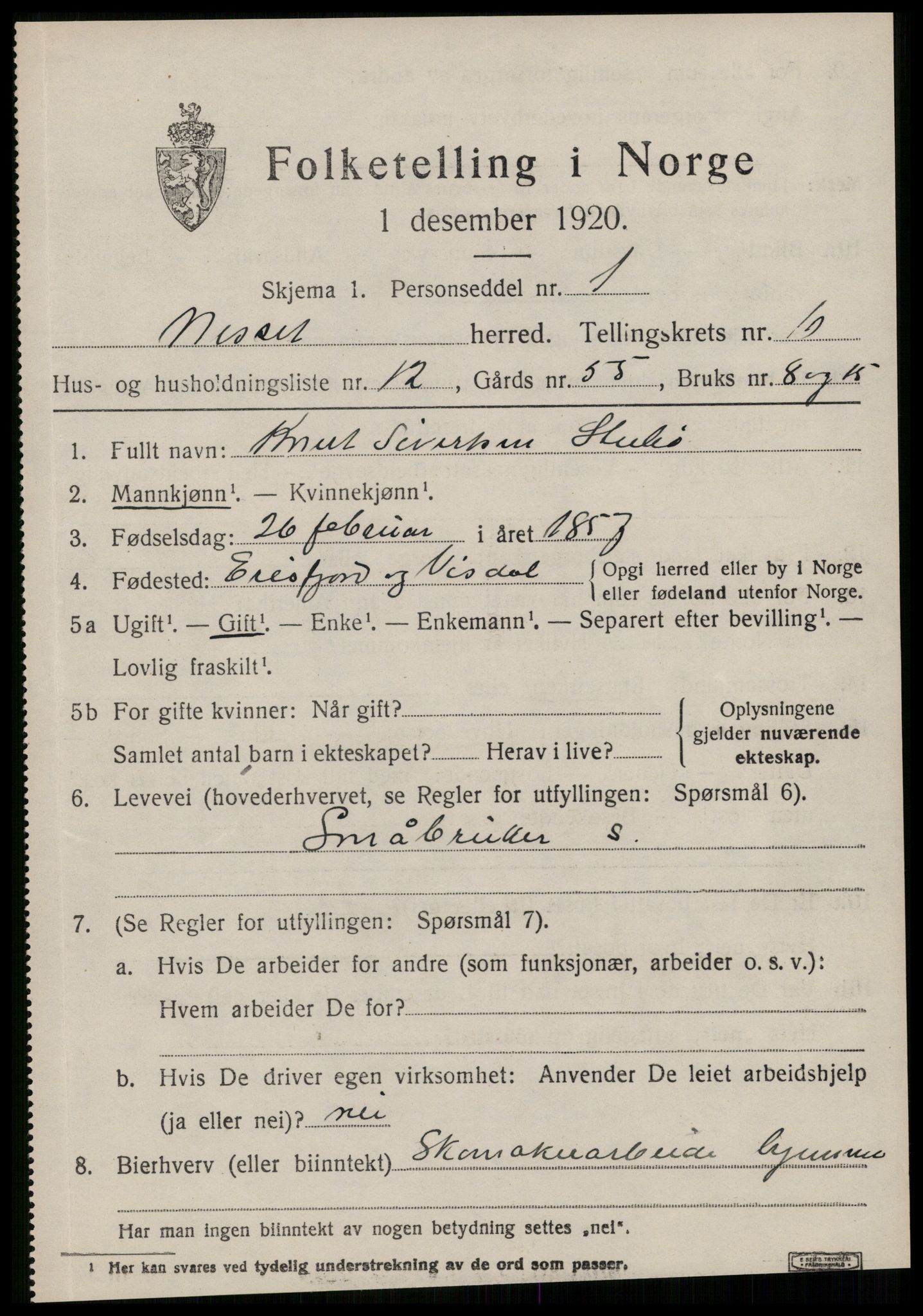 SAT, 1920 census for Nesset, 1920, p. 2914