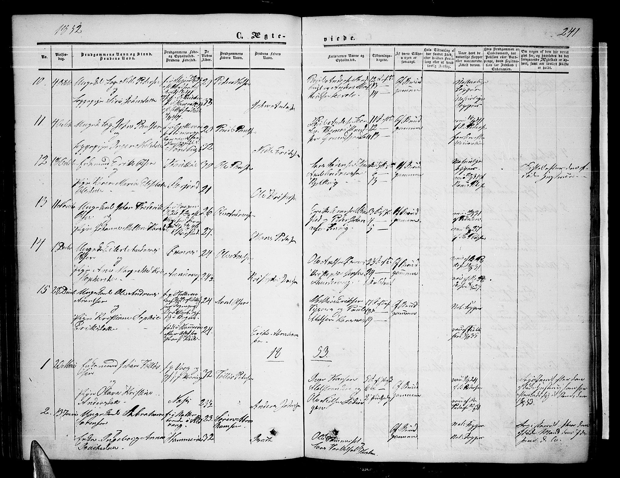 Ministerialprotokoller, klokkerbøker og fødselsregistre - Nordland, AV/SAT-A-1459/872/L1046: Parish register (copy) no. 872C02, 1852-1879, p. 241