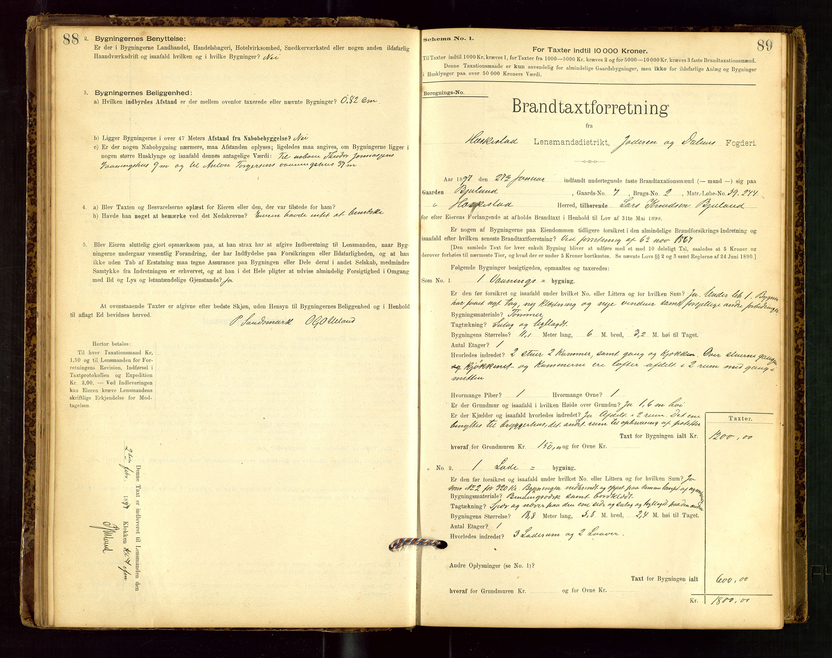 Heskestad lensmannskontor, SAST/A-100304/Gob/L0001: "Brandtaxationsprotokol", 1894-1915, p. 88-89