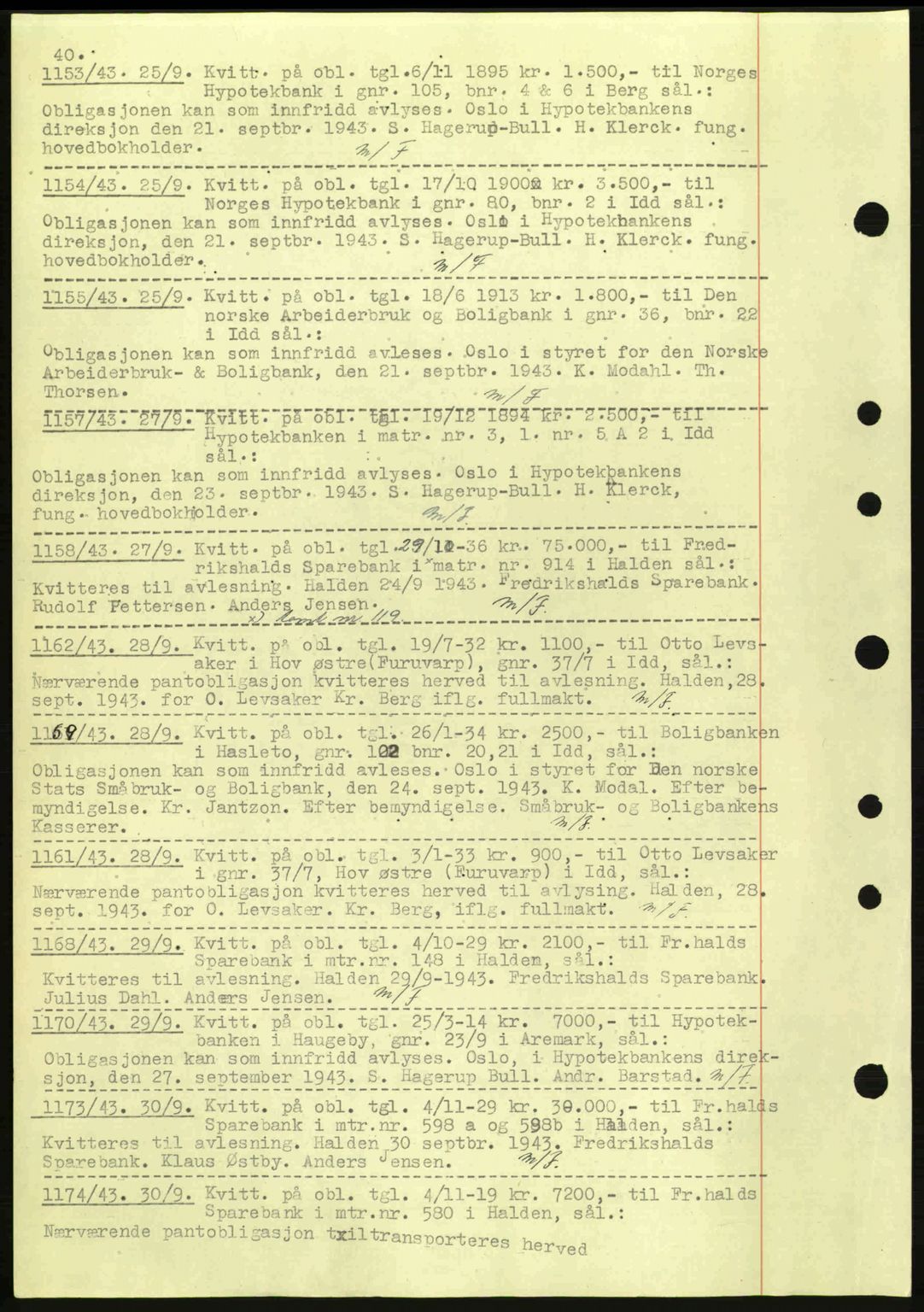 Idd og Marker sorenskriveri, AV/SAO-A-10283/G/Gb/Gbc/L0002: Mortgage book no. B4-9a, 1939-1945, Diary no: : 1153/1943