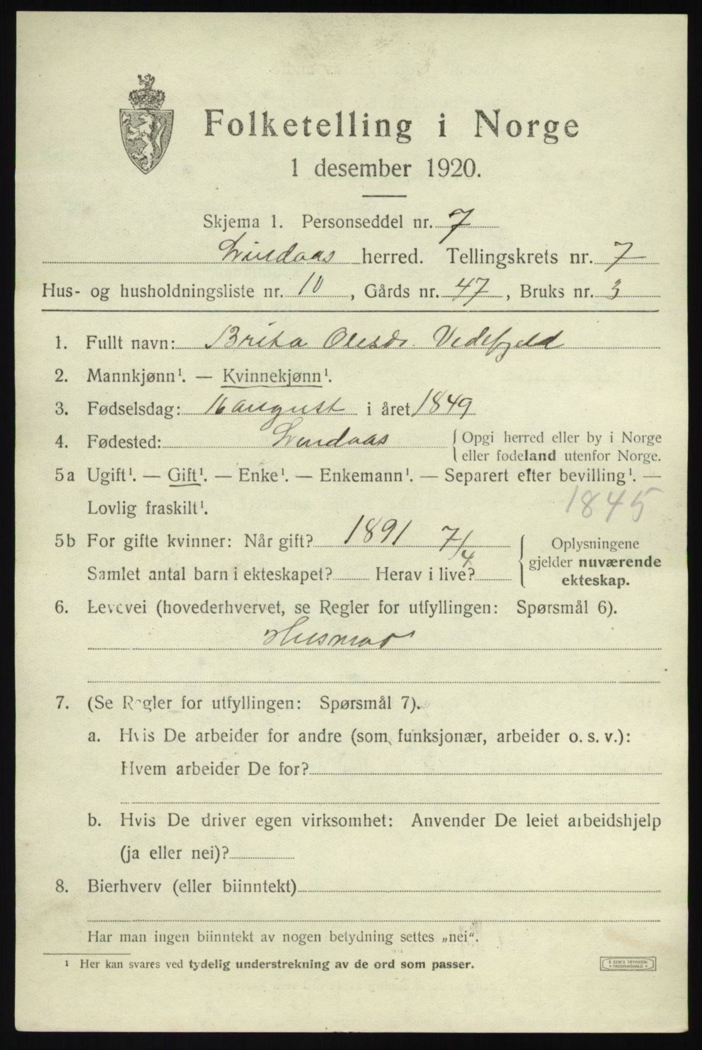 SAB, 1920 census for Lindås, 1920, p. 4147