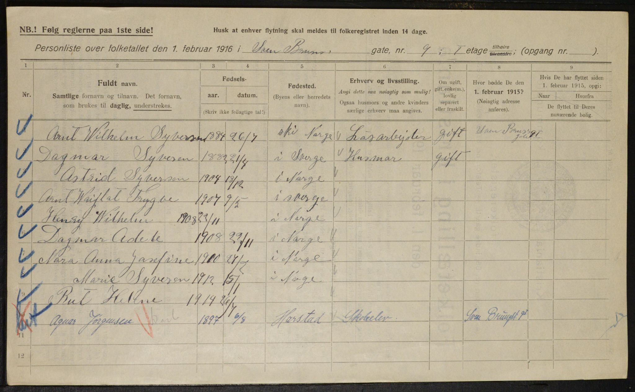 OBA, Municipal Census 1916 for Kristiania, 1916, p. 107787