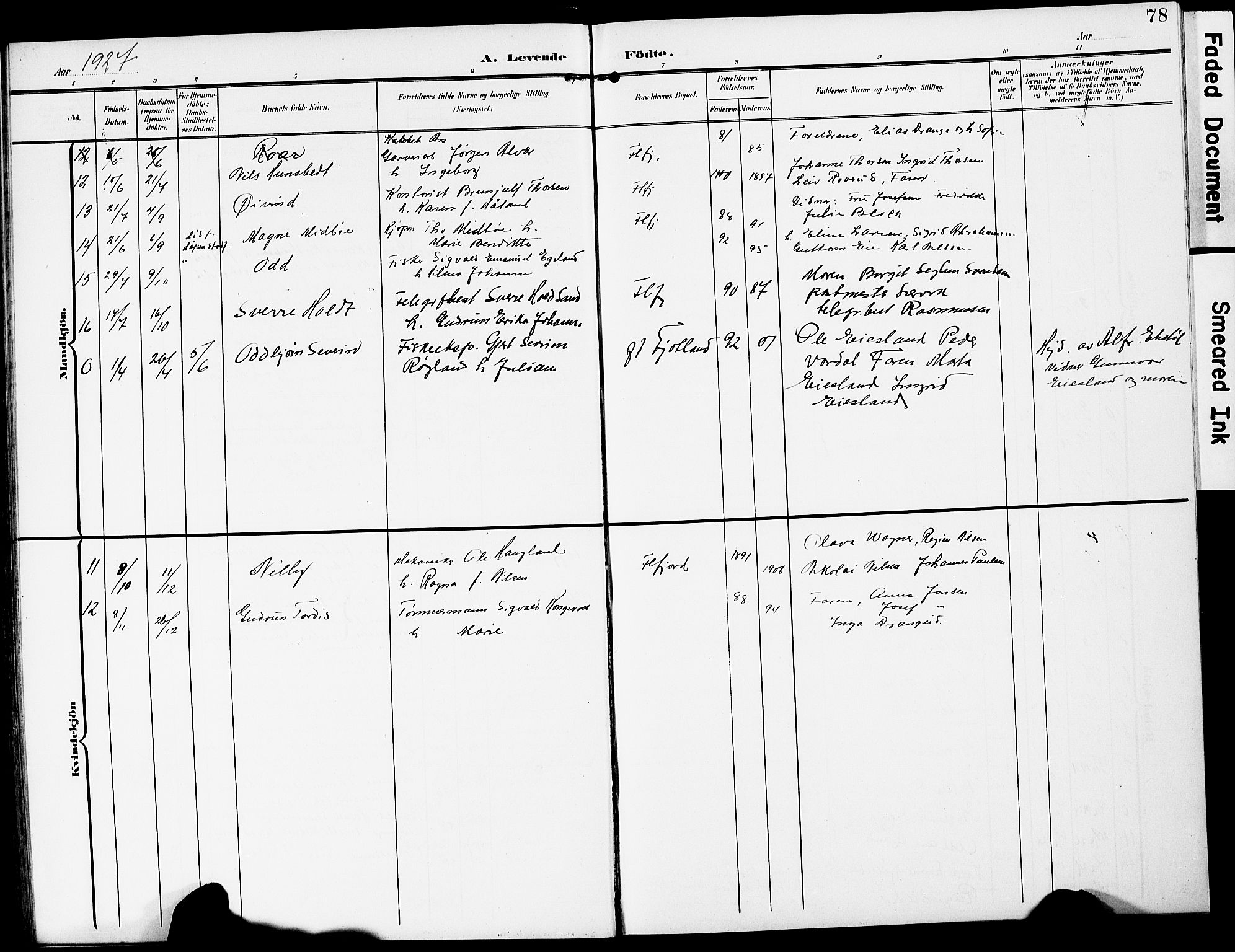 Flekkefjord sokneprestkontor, AV/SAK-1111-0012/F/Fb/Fba/L0001: Parish register (copy) no. B 1, 1903-1931, p. 78