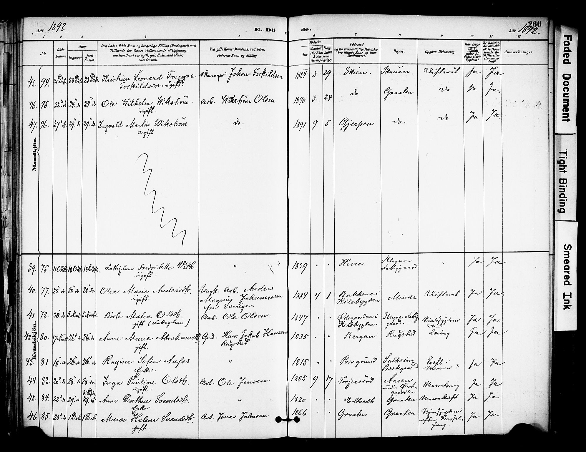 Solum kirkebøker, AV/SAKO-A-306/F/Fa/L0010: Parish register (official) no. I 10, 1888-1898, p. 266