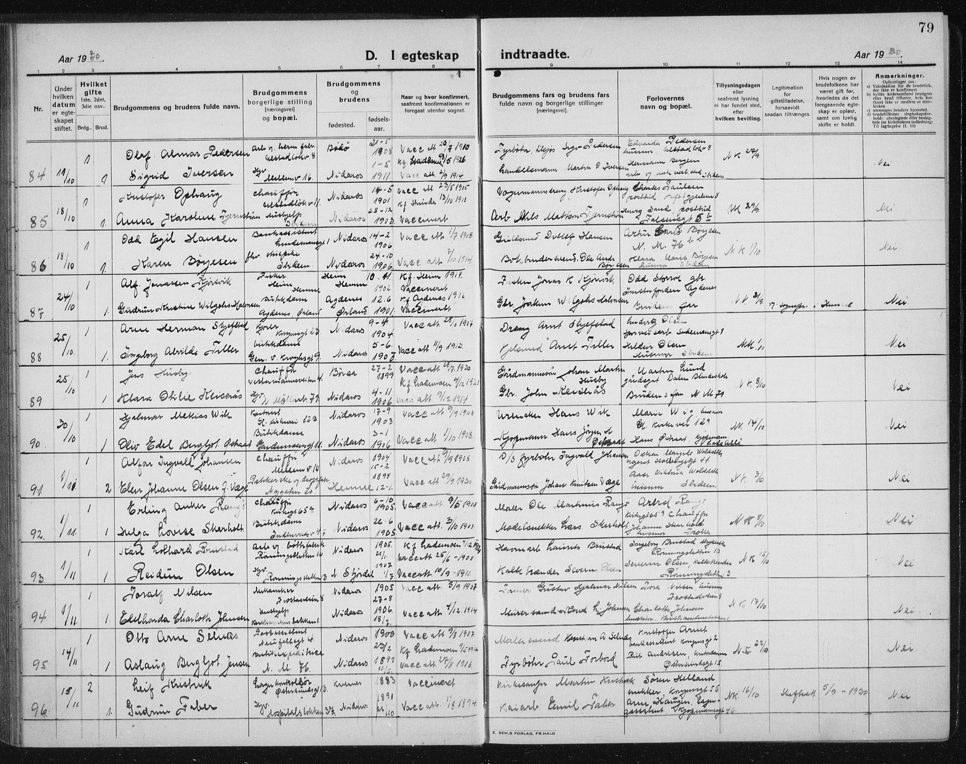 Ministerialprotokoller, klokkerbøker og fødselsregistre - Sør-Trøndelag, AV/SAT-A-1456/605/L0260: Parish register (copy) no. 605C07, 1922-1942, p. 79