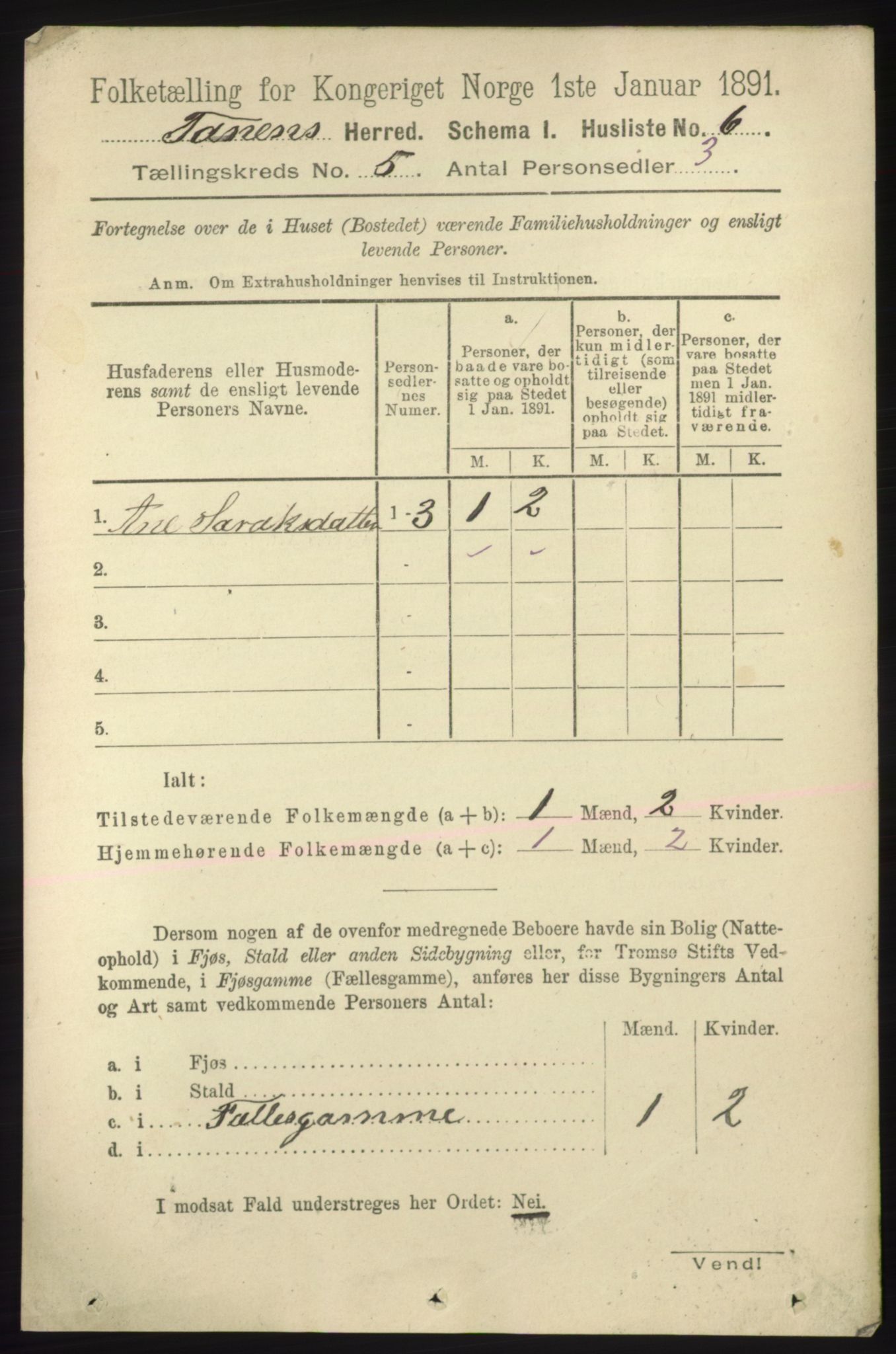 RA, 1891 census for 2025 Tana, 1891, p. 1874