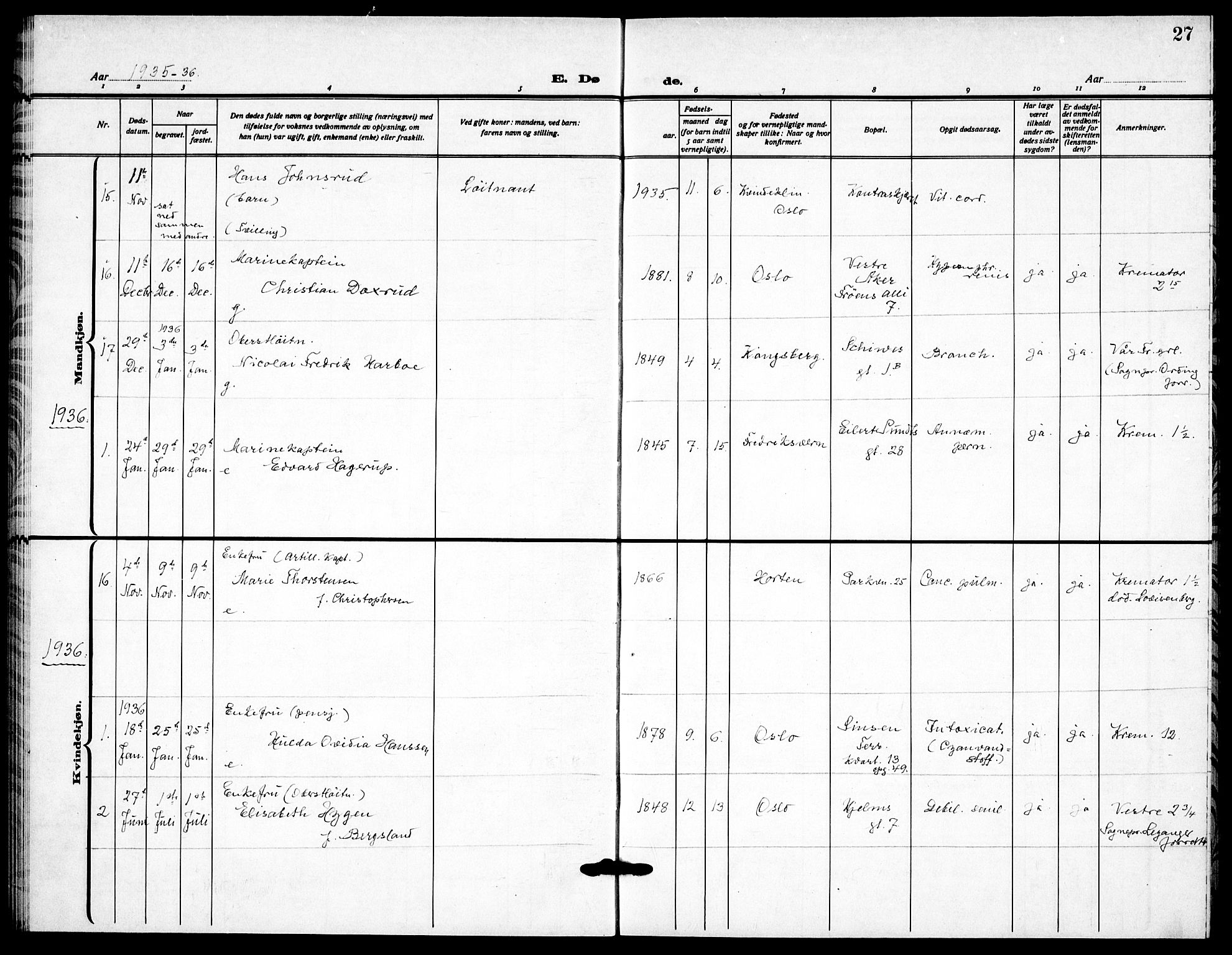 Garnisonsmenigheten Kirkebøker, SAO/A-10846/F/Fa/L0020: Parish register (official) no. 20, 1930-1938, p. 27