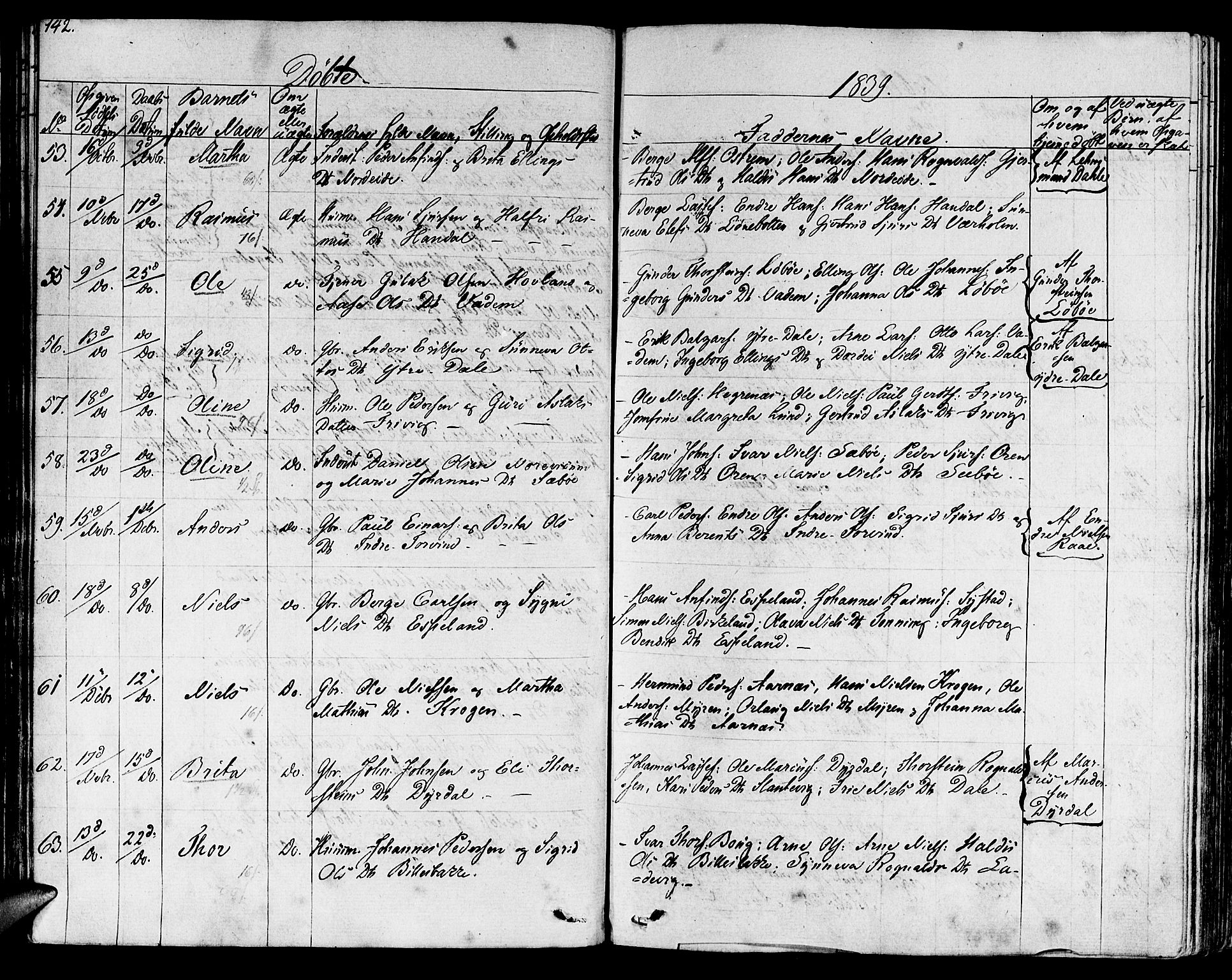 Lavik sokneprestembete, SAB/A-80901: Parish register (official) no. A 2I, 1821-1842, p. 142