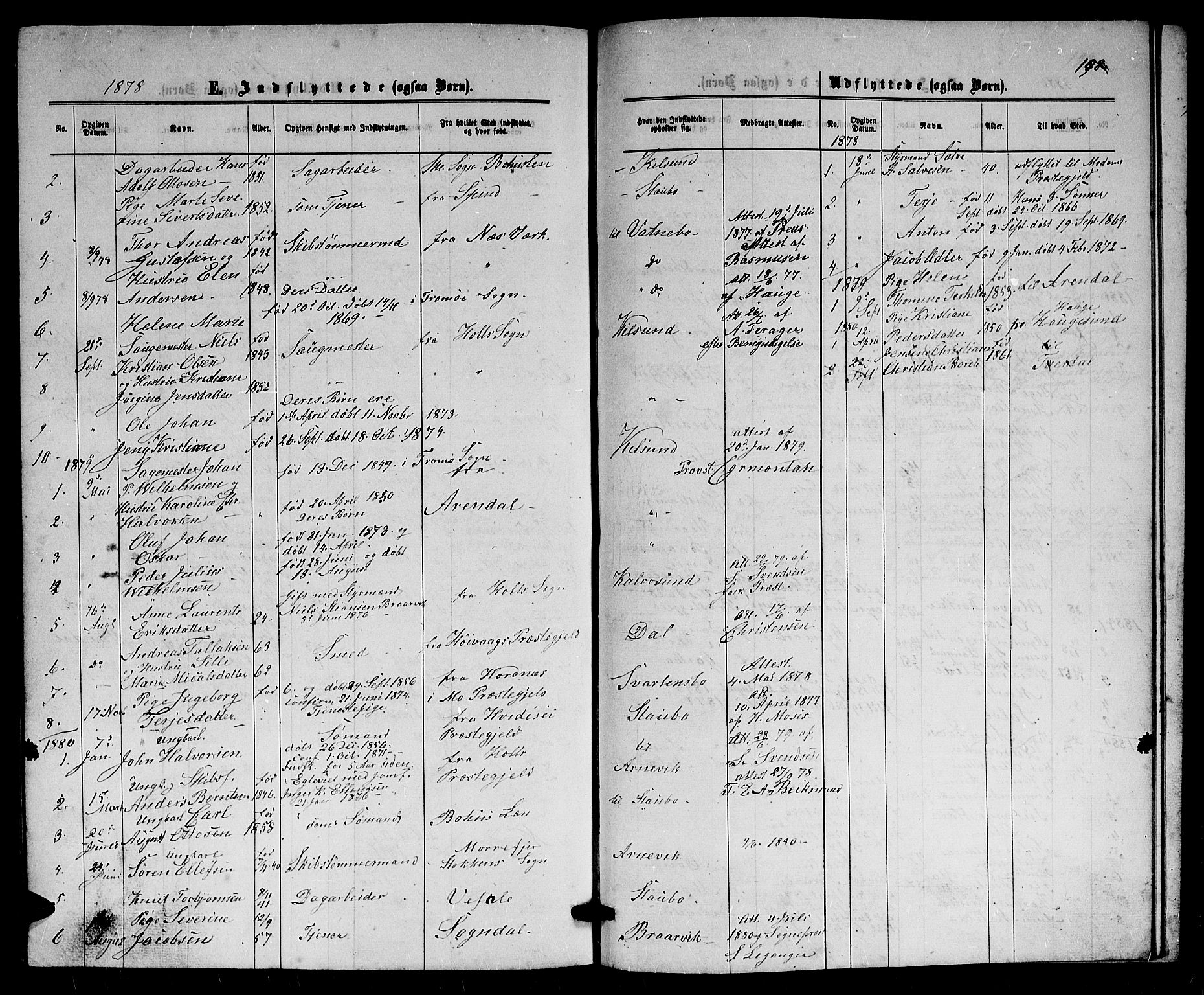 Dypvåg sokneprestkontor, SAK/1111-0007/F/Fb/Fbb/L0003: Parish register (copy) no. B 3, 1872-1886, p. 198