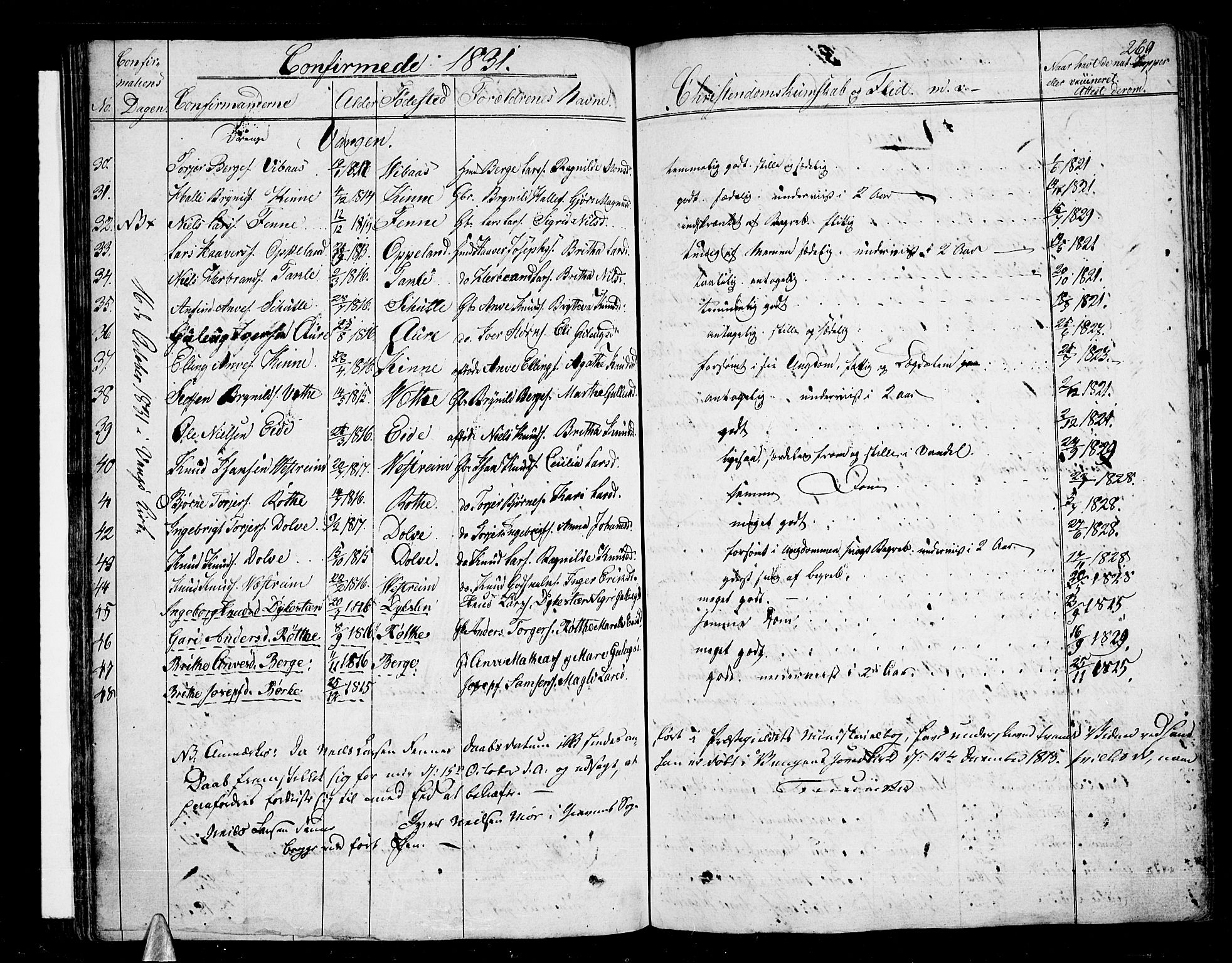 Voss sokneprestembete, AV/SAB-A-79001/H/Haa: Parish register (official) no. A 12, 1823-1837, p. 260