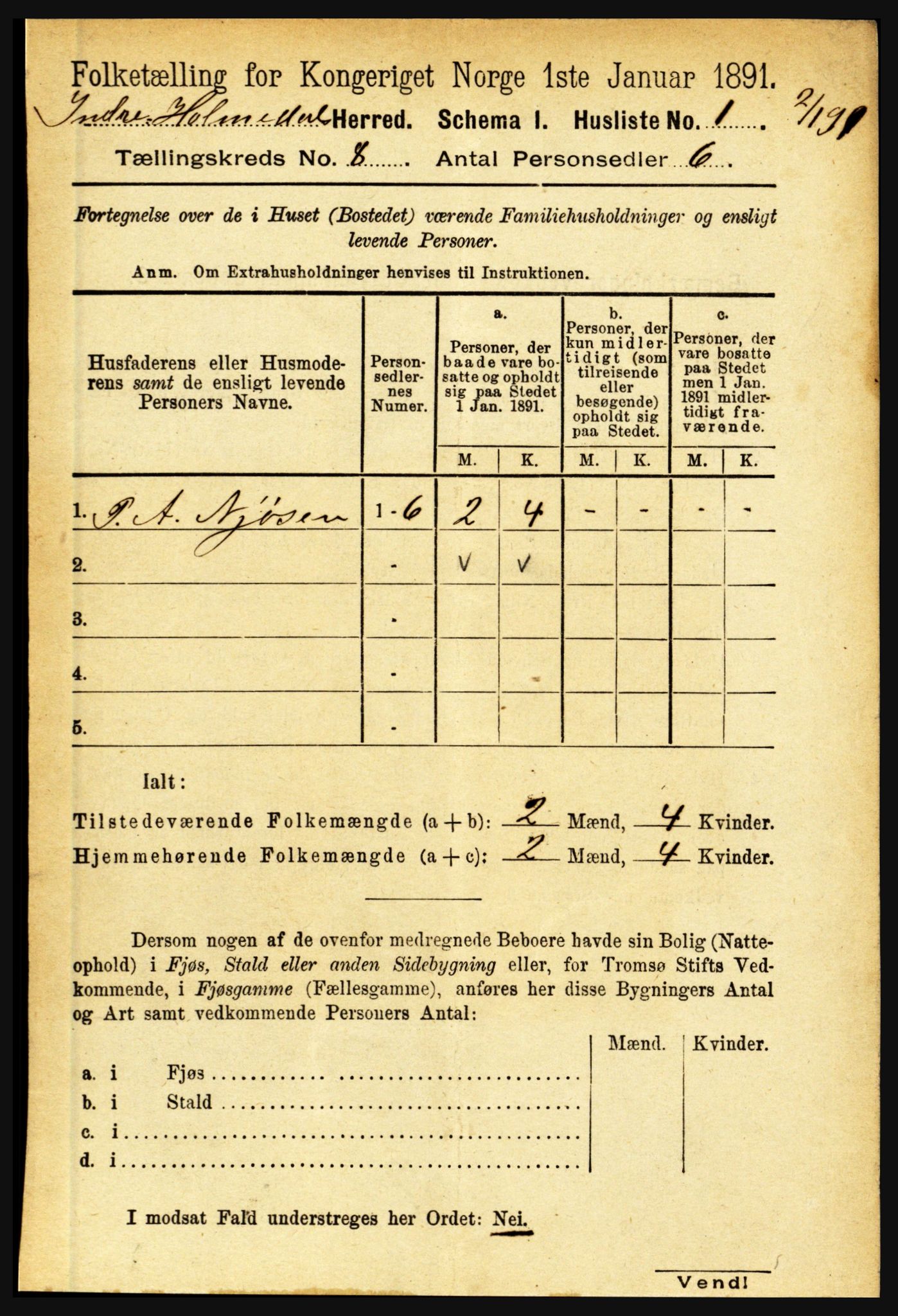 RA, 1891 census for 1430 Indre Holmedal, 1891, p. 3310