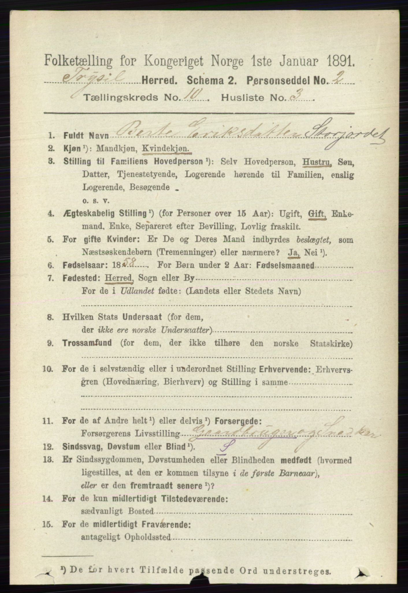 RA, 1891 census for 0428 Trysil, 1891, p. 4882