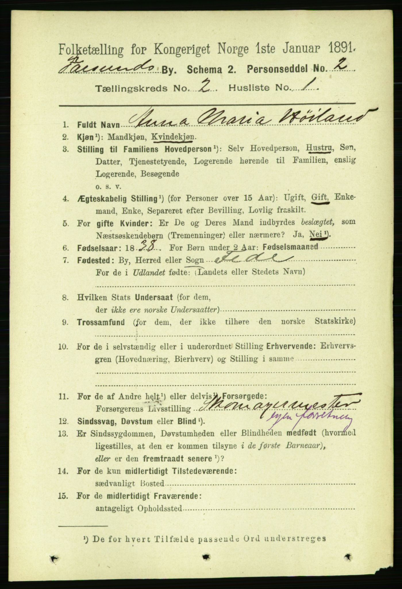 RA, 1891 census for 1003 Farsund, 1891, p. 955