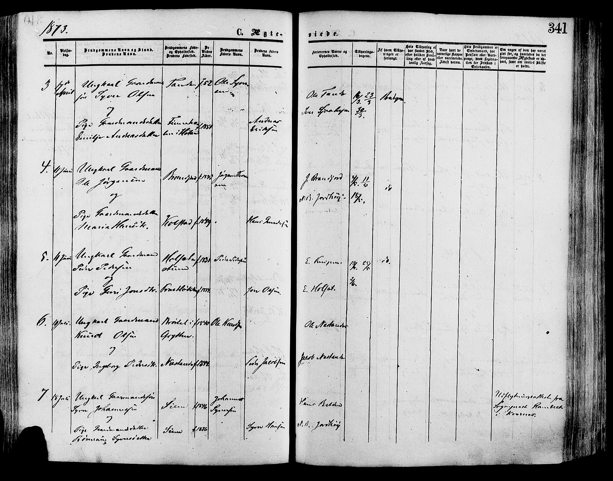 Lesja prestekontor, SAH/PREST-068/H/Ha/Haa/L0008: Parish register (official) no. 8, 1854-1880, p. 341