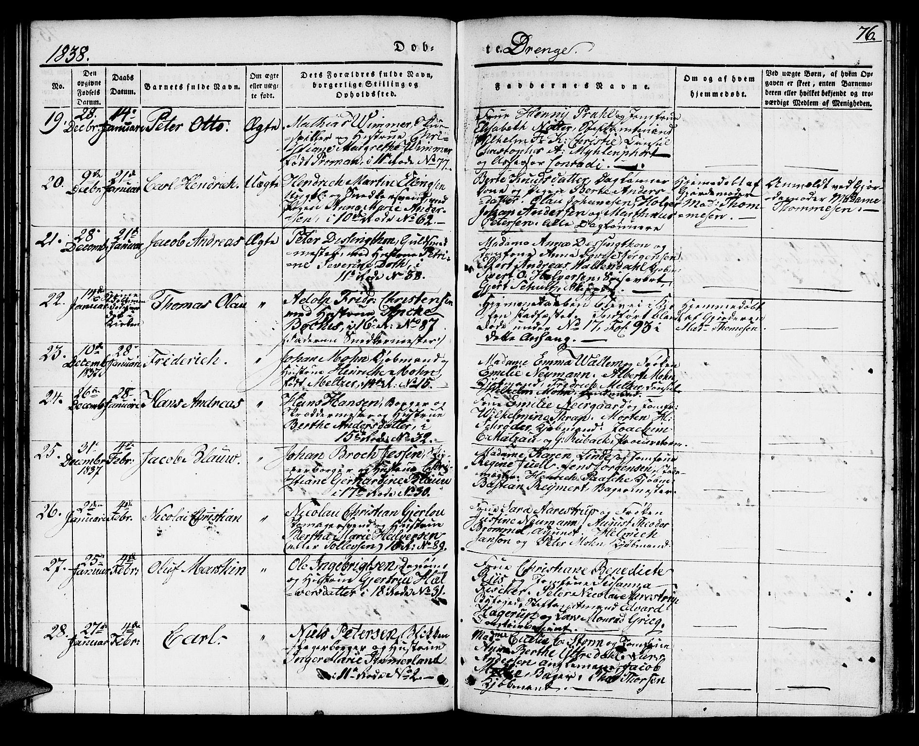 Domkirken sokneprestembete, SAB/A-74801/H/Haa/L0015: Parish register (official) no. A 14, 1835-1840, p. 76