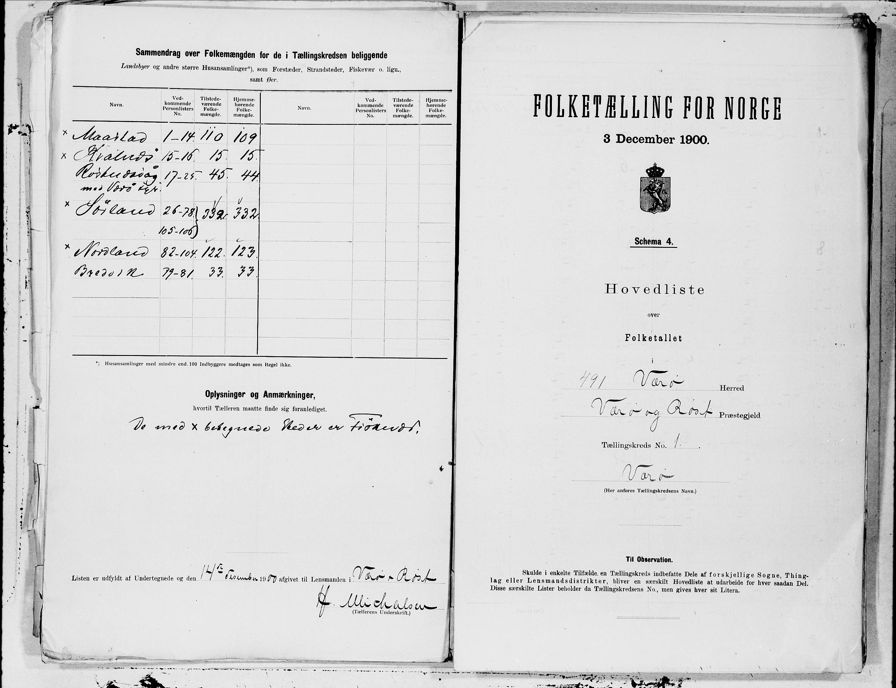 SAT, 1900 census for Værøy, 1900, p. 4