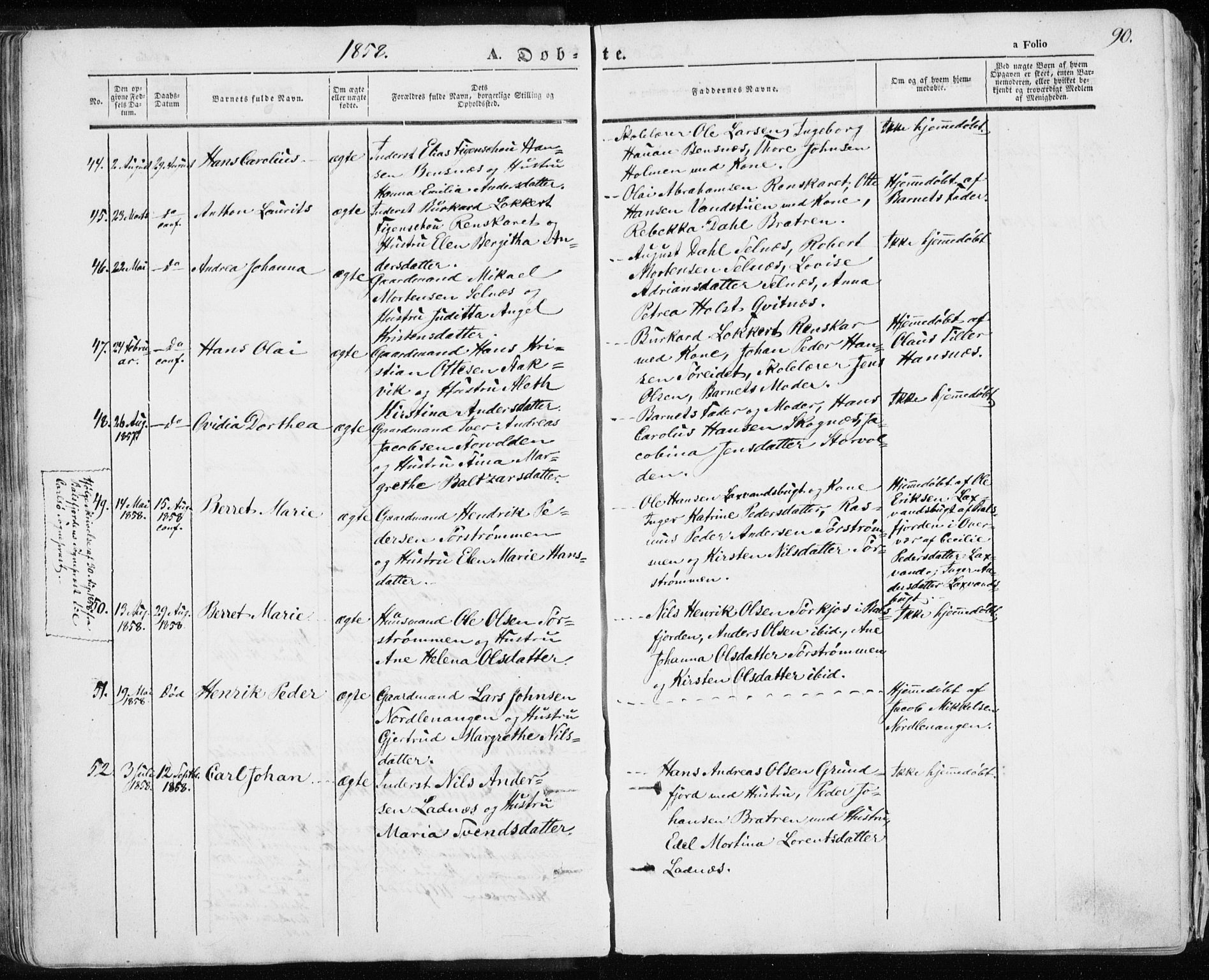 Karlsøy sokneprestembete, SATØ/S-1299/H/Ha/Haa/L0003kirke: Parish register (official) no. 3, 1843-1860, p. 90