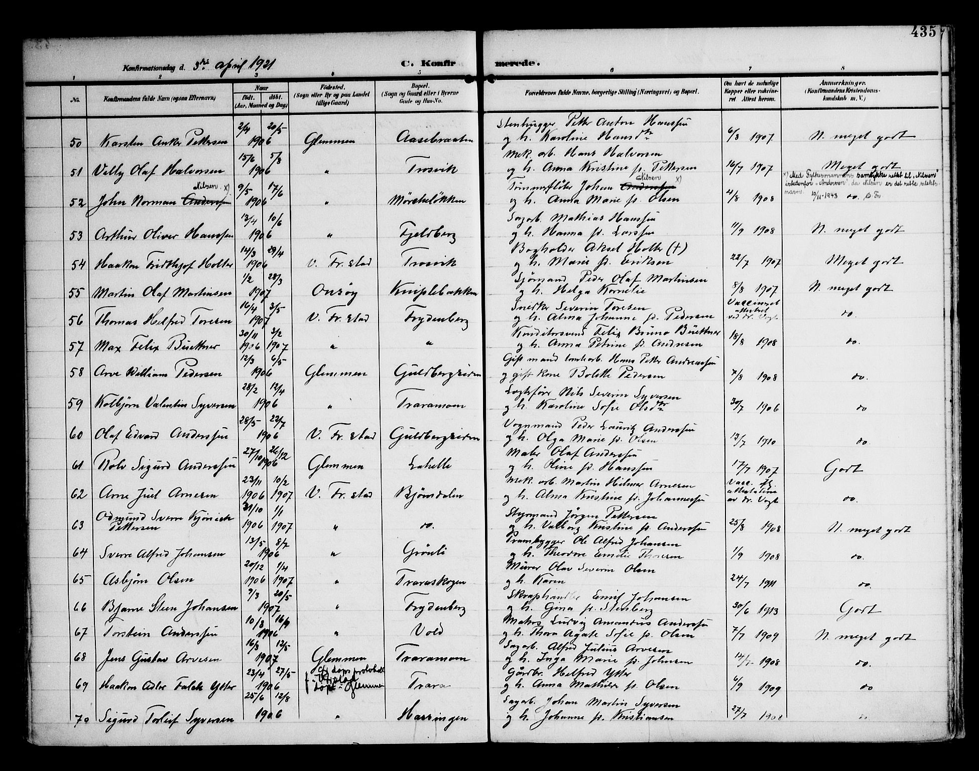 Glemmen prestekontor Kirkebøker, AV/SAO-A-10908/F/Fa/L0014: Parish register (official) no. 14, 1902-1922, p. 435