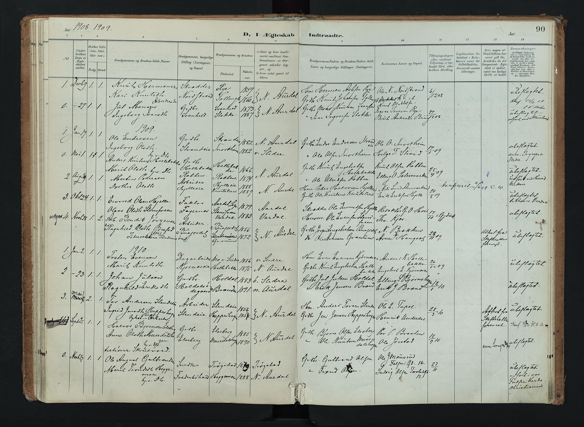 Nord-Aurdal prestekontor, SAH/PREST-132/H/Ha/Haa/L0016: Parish register (official) no. 16, 1897-1925, p. 90