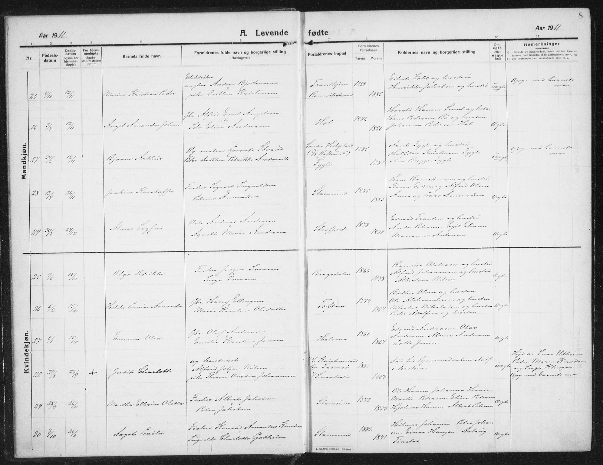 Ministerialprotokoller, klokkerbøker og fødselsregistre - Nordland, AV/SAT-A-1459/882/L1183: Parish register (copy) no. 882C01, 1911-1938, p. 8