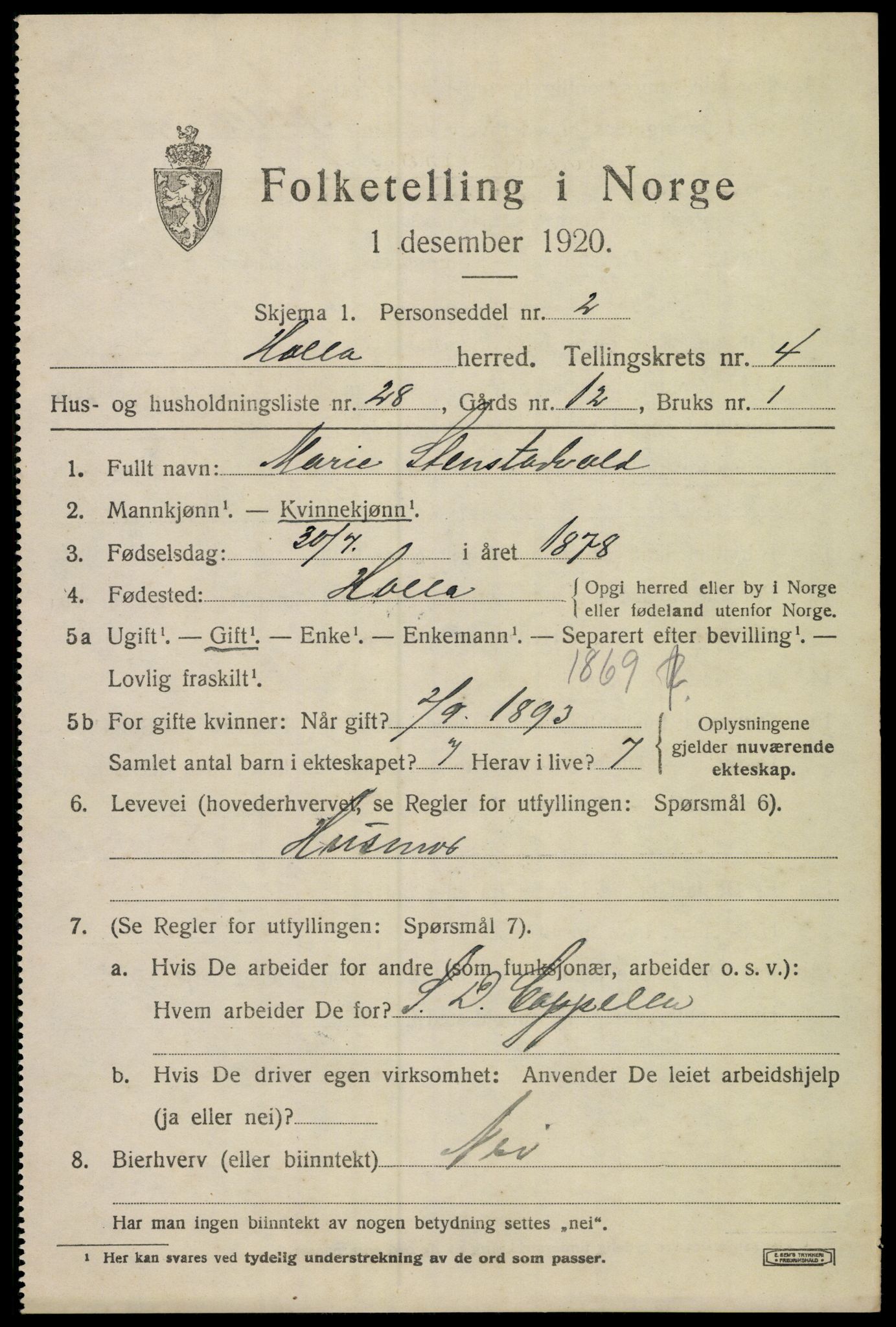 SAKO, 1920 census for Holla, 1920, p. 3981