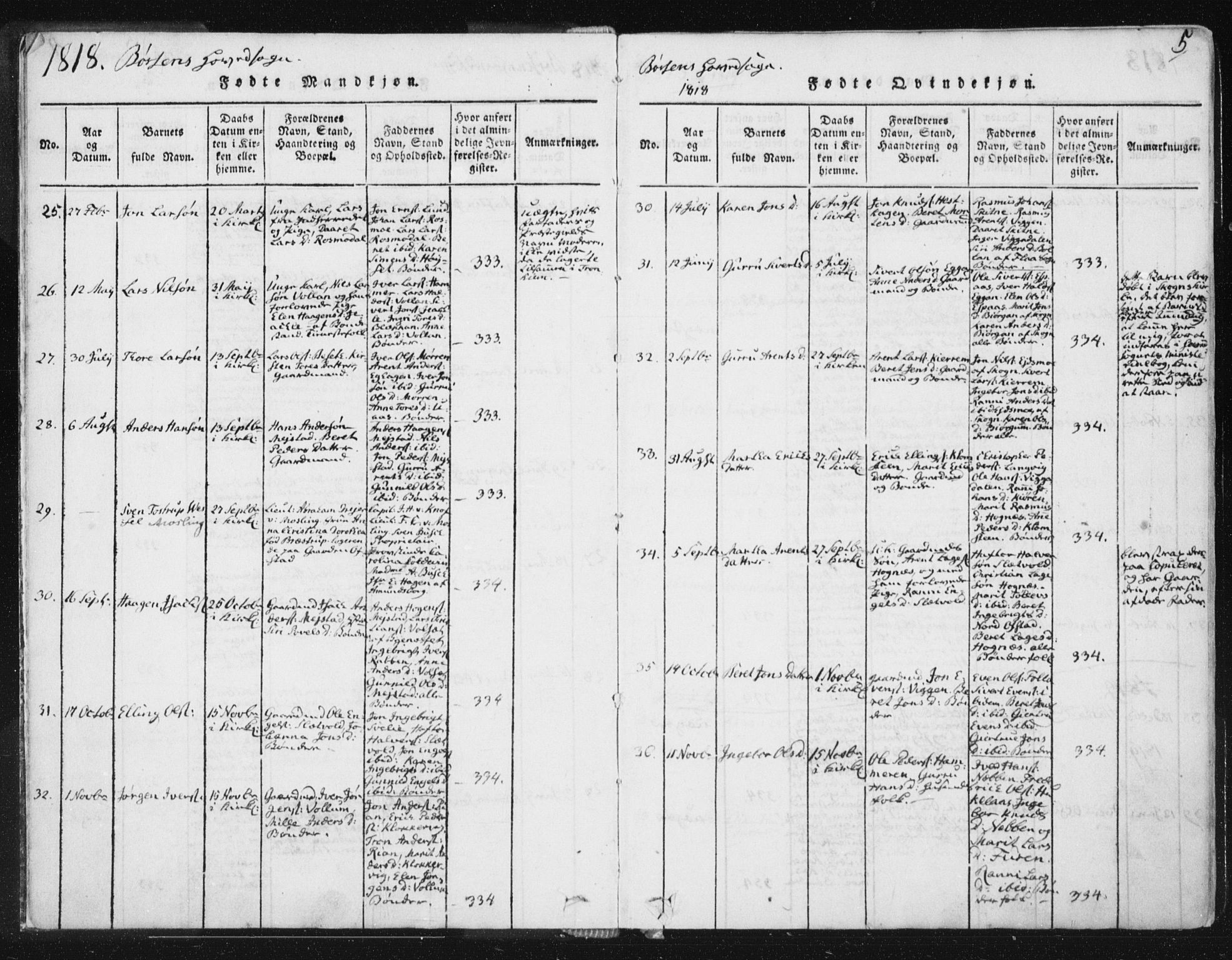 Ministerialprotokoller, klokkerbøker og fødselsregistre - Sør-Trøndelag, SAT/A-1456/665/L0770: Parish register (official) no. 665A05, 1817-1829, p. 5