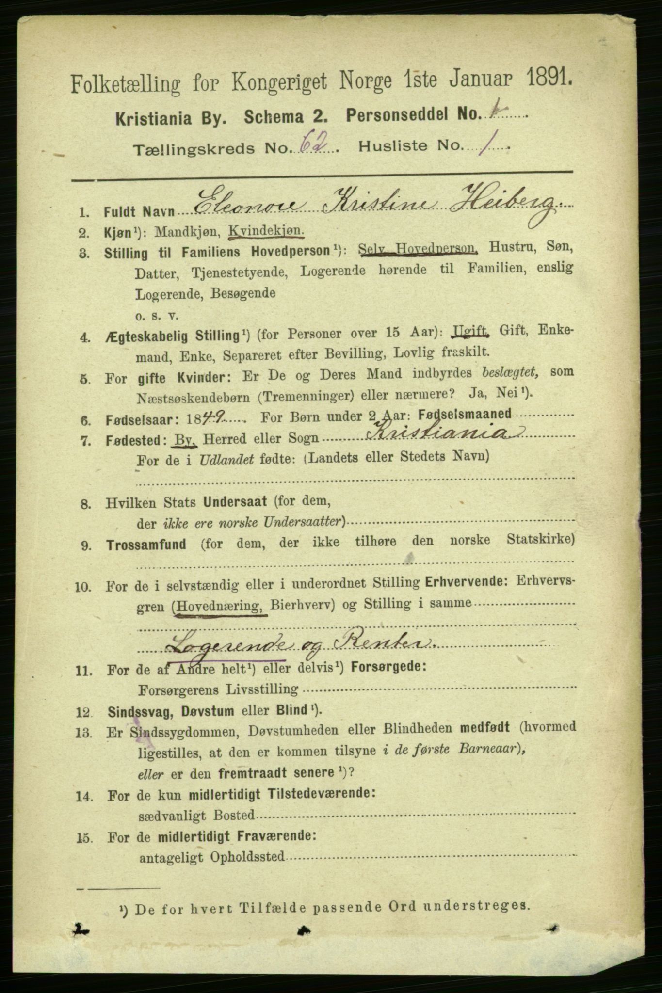 RA, 1891 census for 0301 Kristiania, 1891, p. 33063