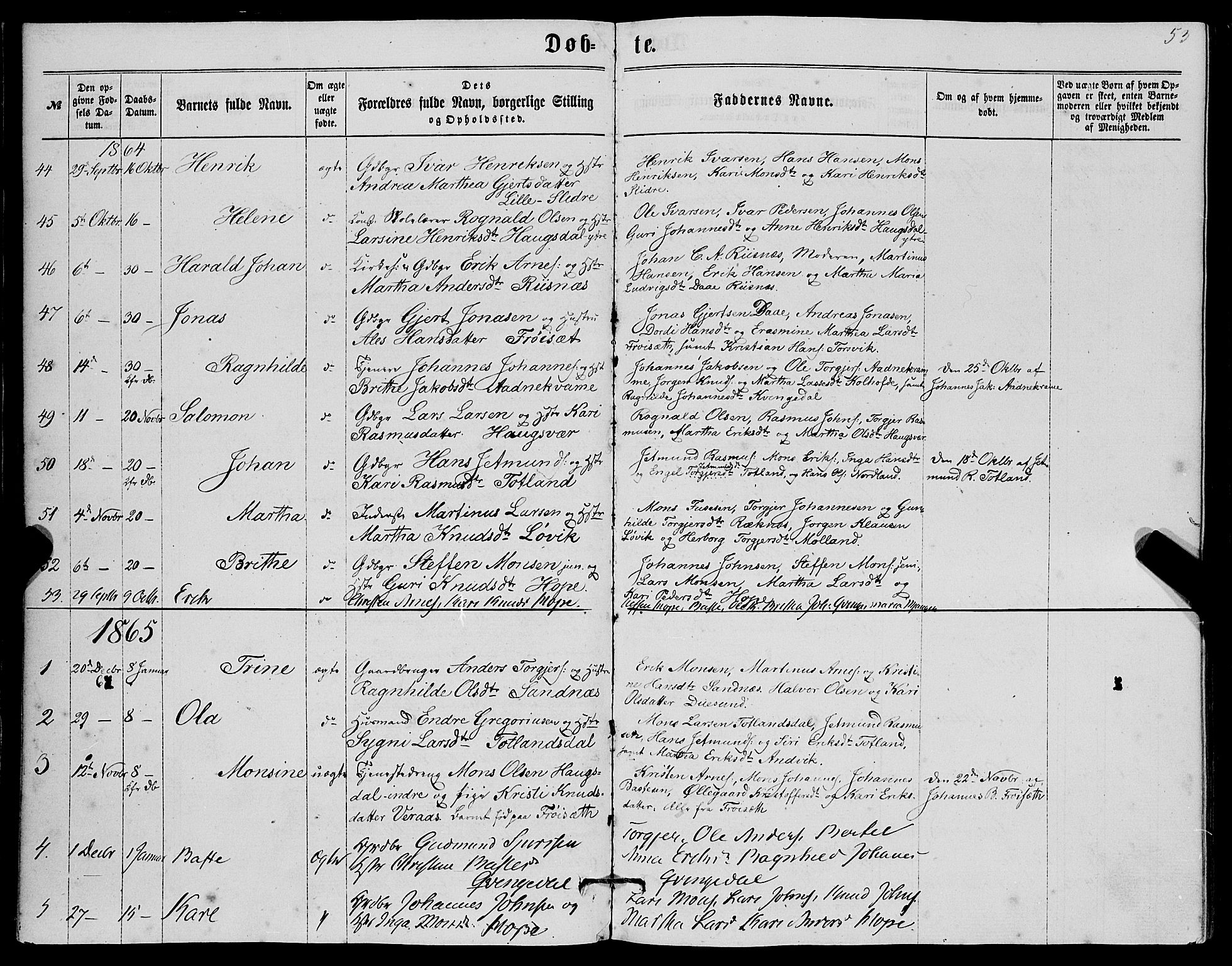 Masfjorden Sokneprestembete, SAB/A-77001: Parish register (copy) no. A 1, 1851-1875, p. 53
